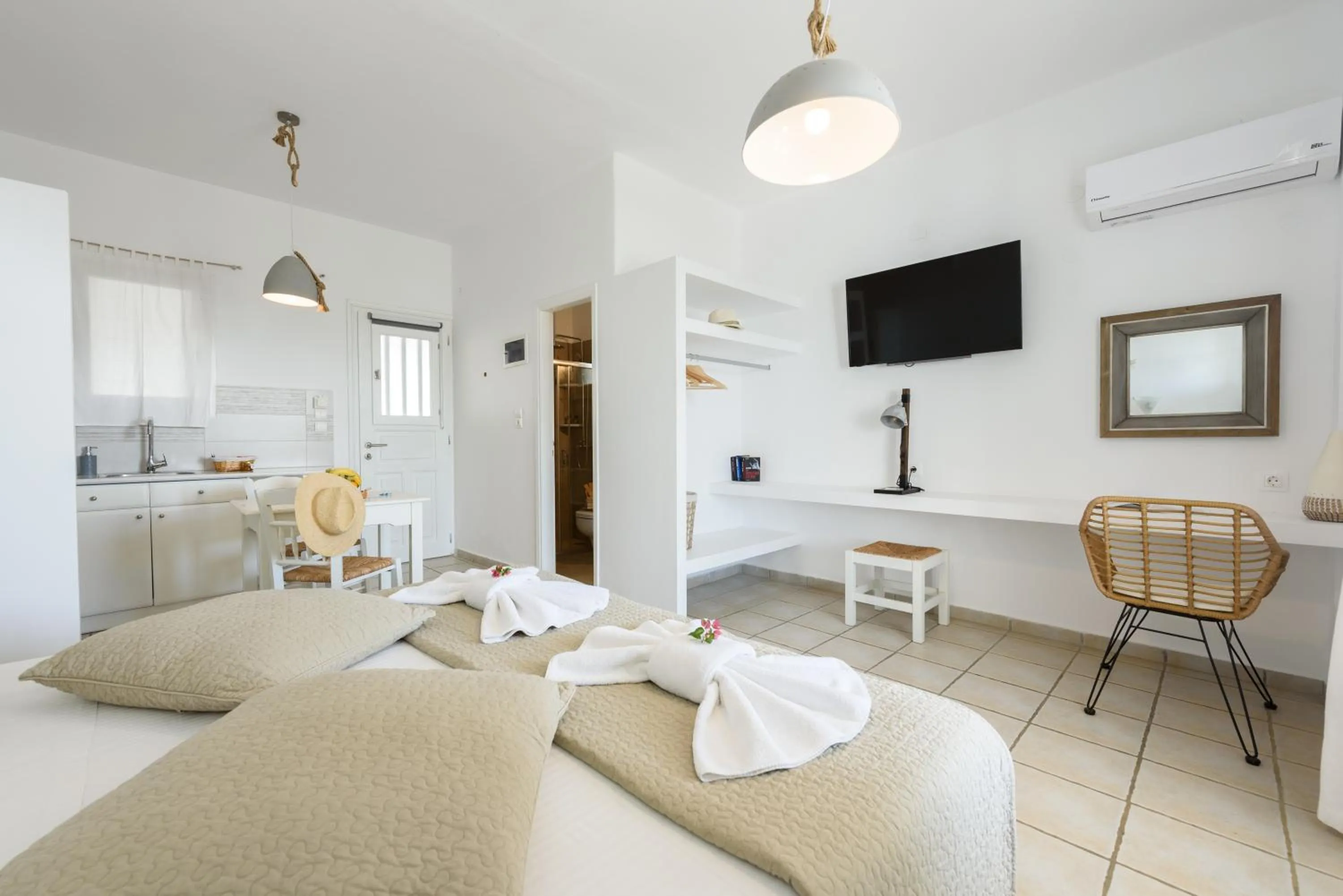 Bed in Anixis Studios Aliki Paros