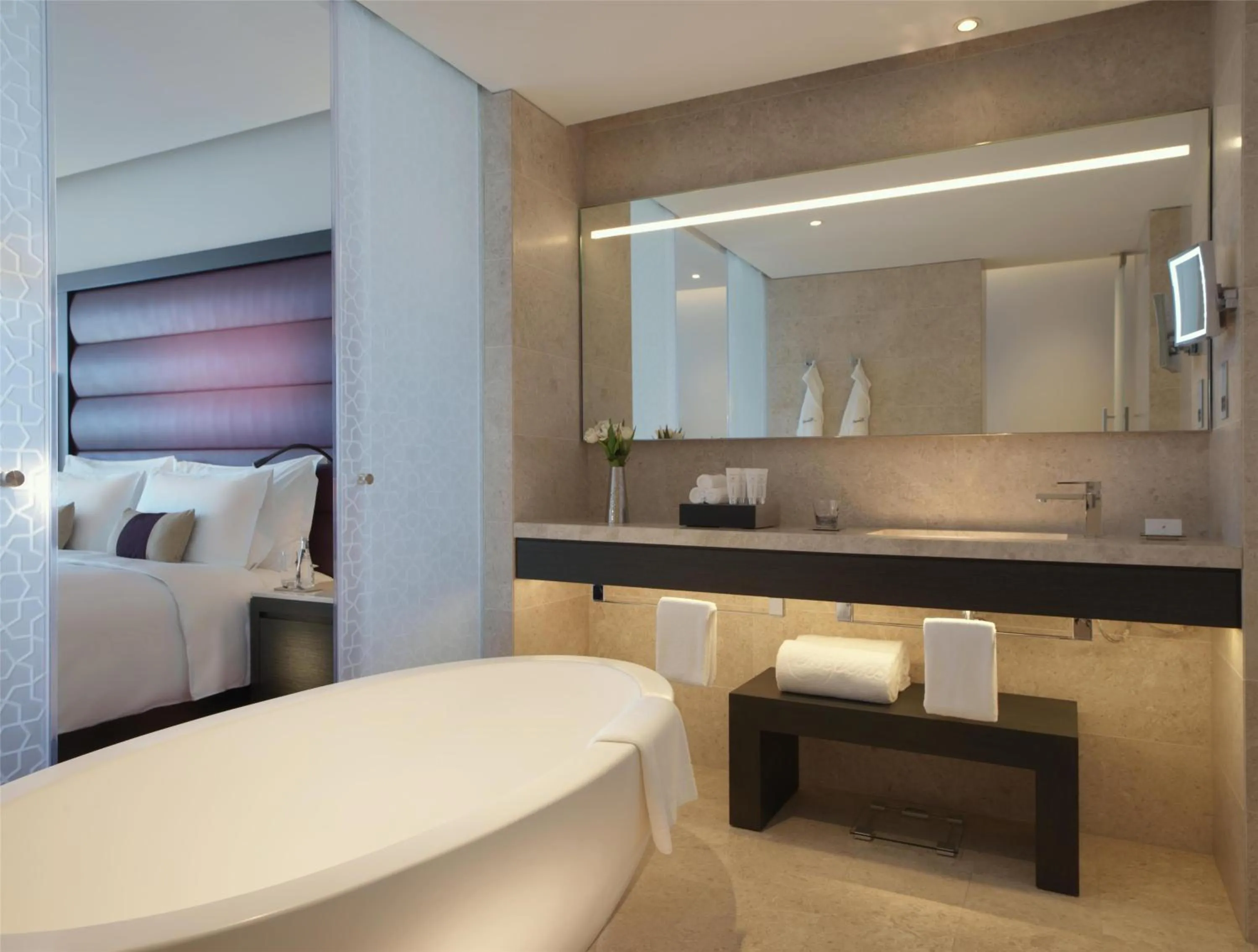 Bathroom, Bed in Kempinski Hotel Muscat