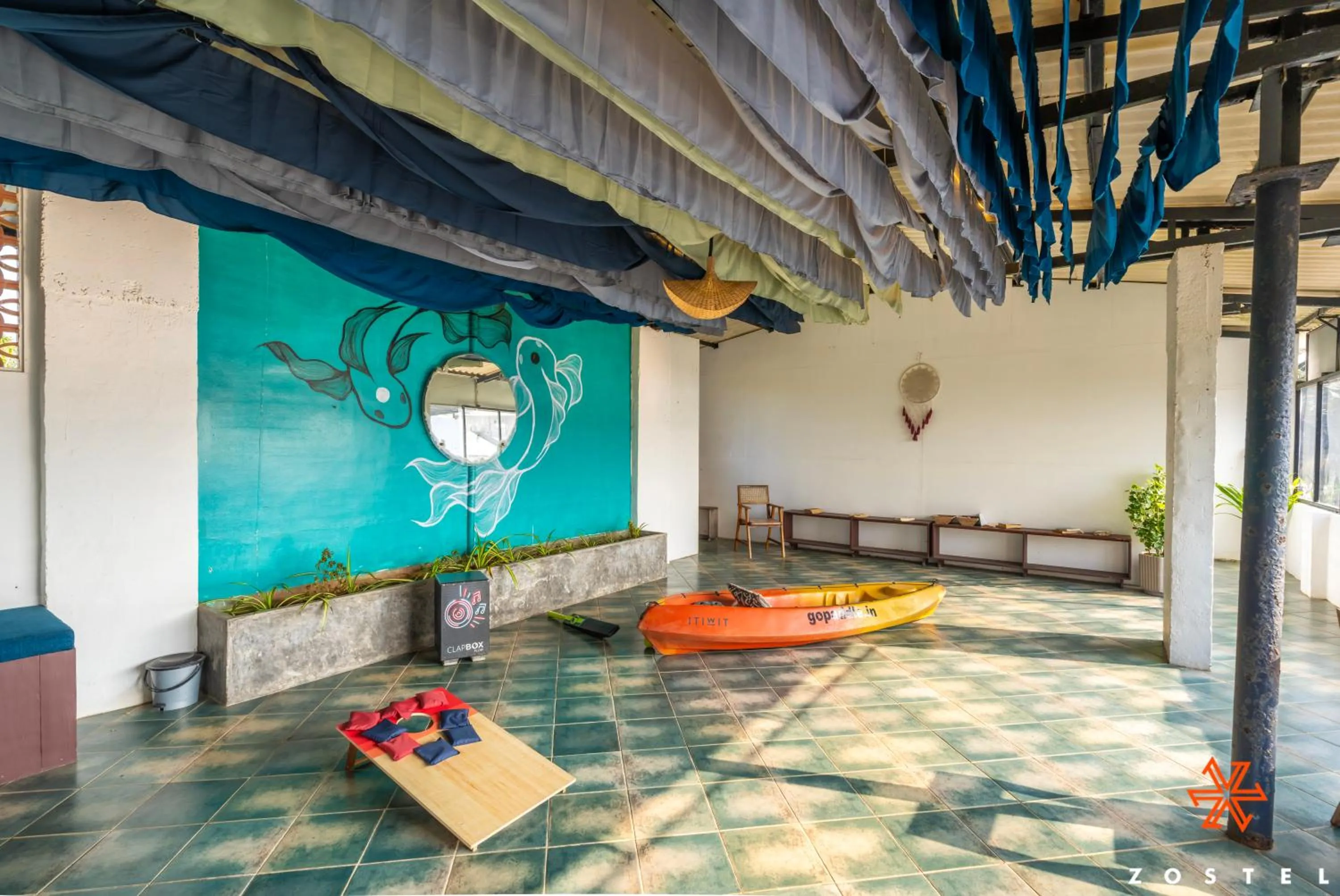 Seating area in Zostel Alleppey