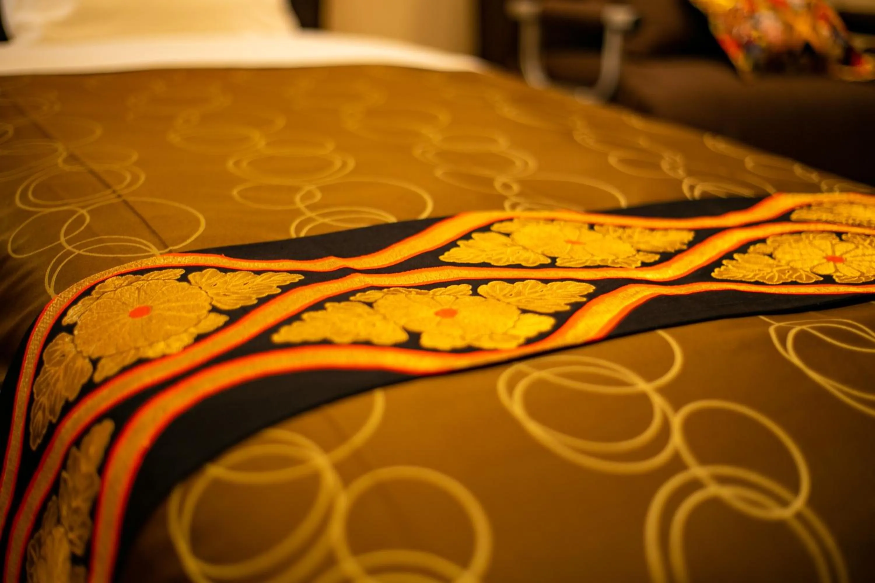 Decorative detail, Bed in Yufuin Lamp no Yado