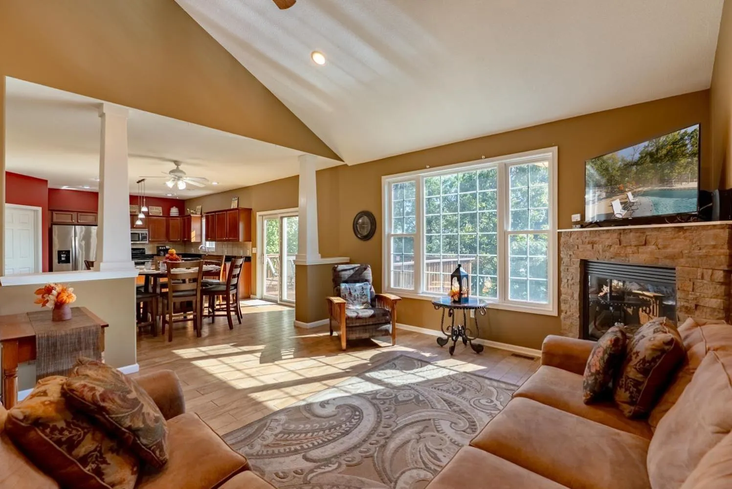 fireplace in Private Pool Vacation Home