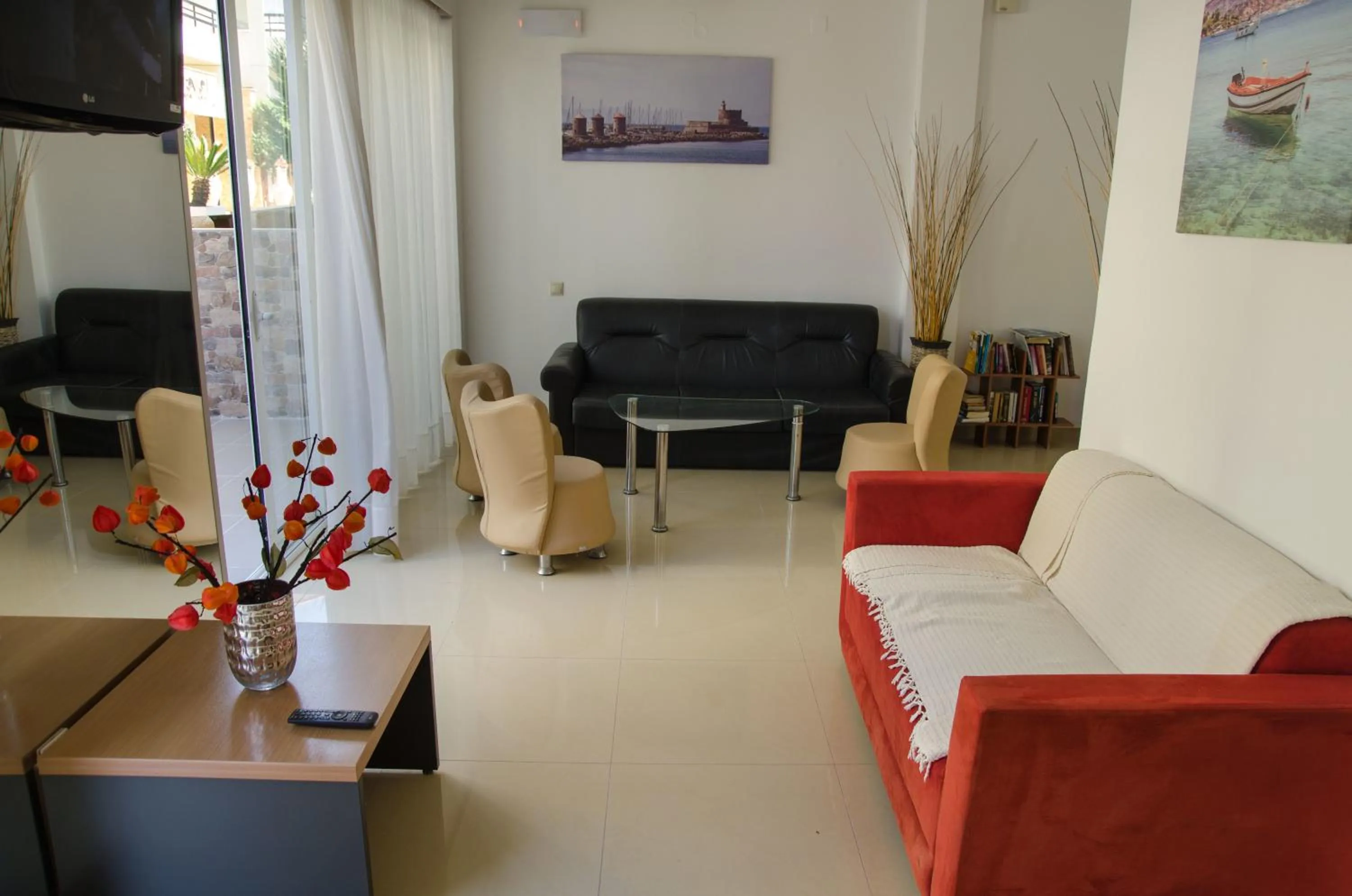 Communal lounge/ TV room in Filmar Hotel, Ixia, Rhodes