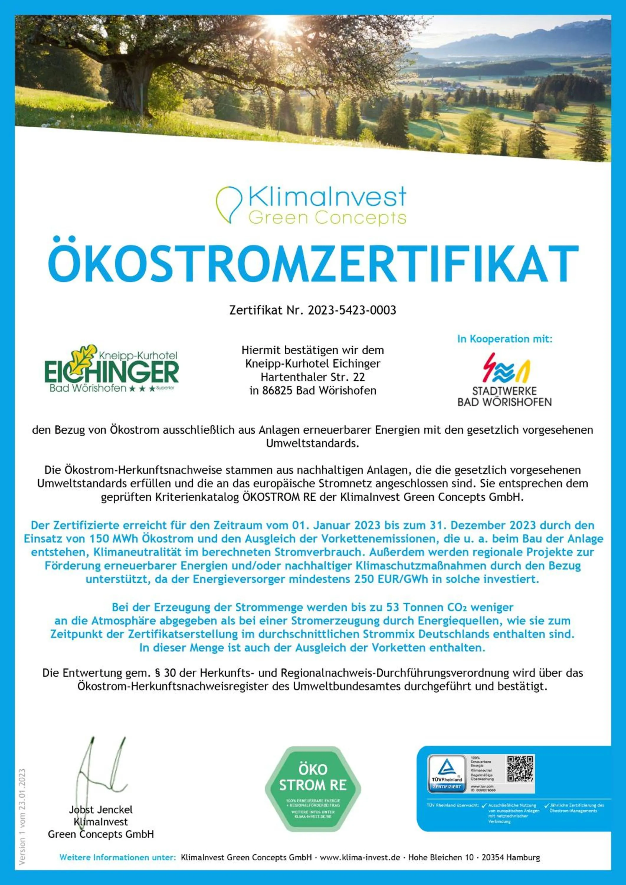 Certificate/Award in Kurhotel Eichinger