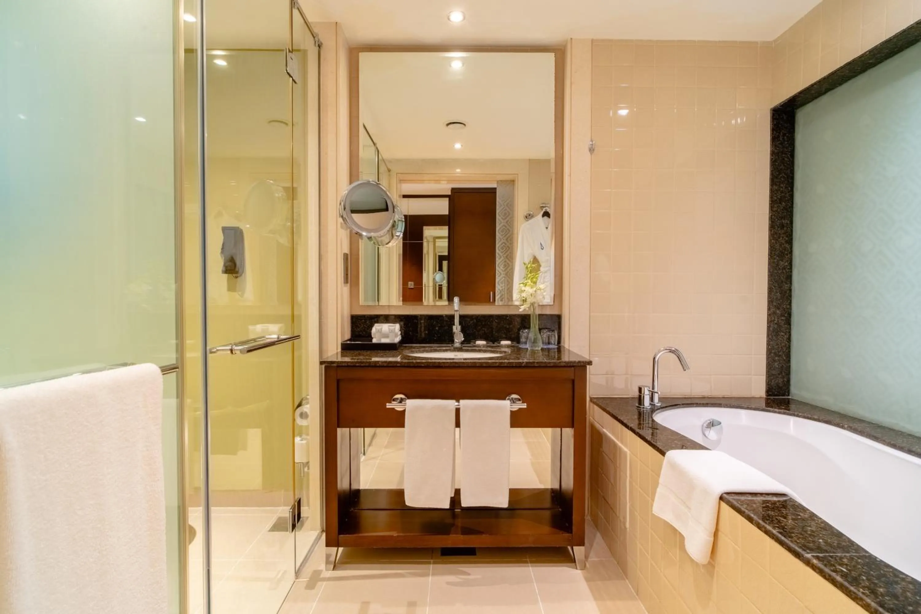 Bathroom, Bed in Asiana Hotel Dubai