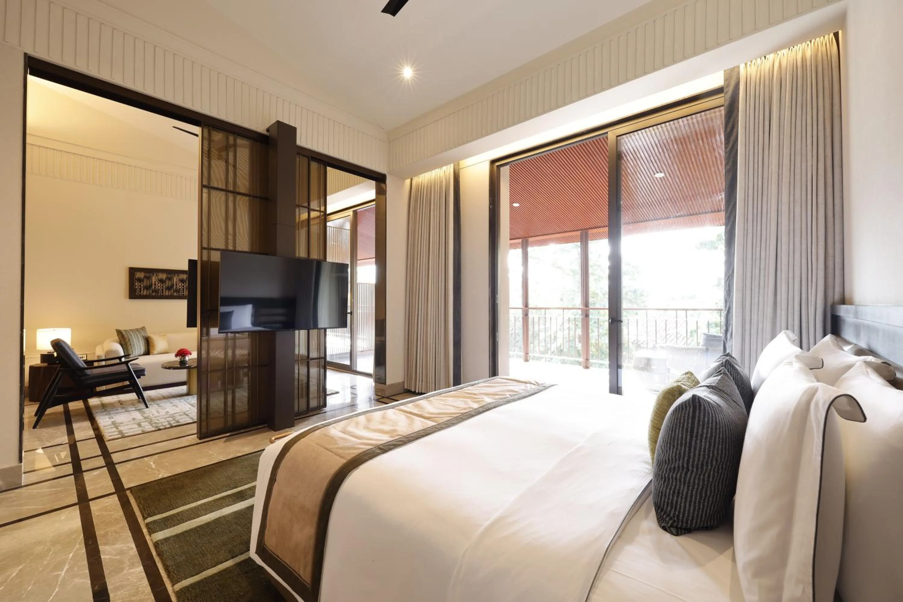 Bedroom, Bed in The Riverview Retreat Corbett by Leisure Hotels