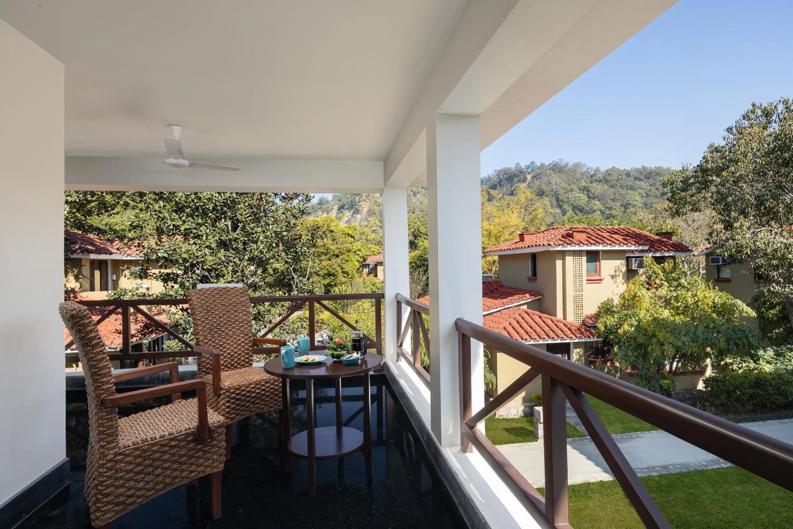 Balcony/Terrace in The Riverview Retreat Corbett by Leisure Hotels