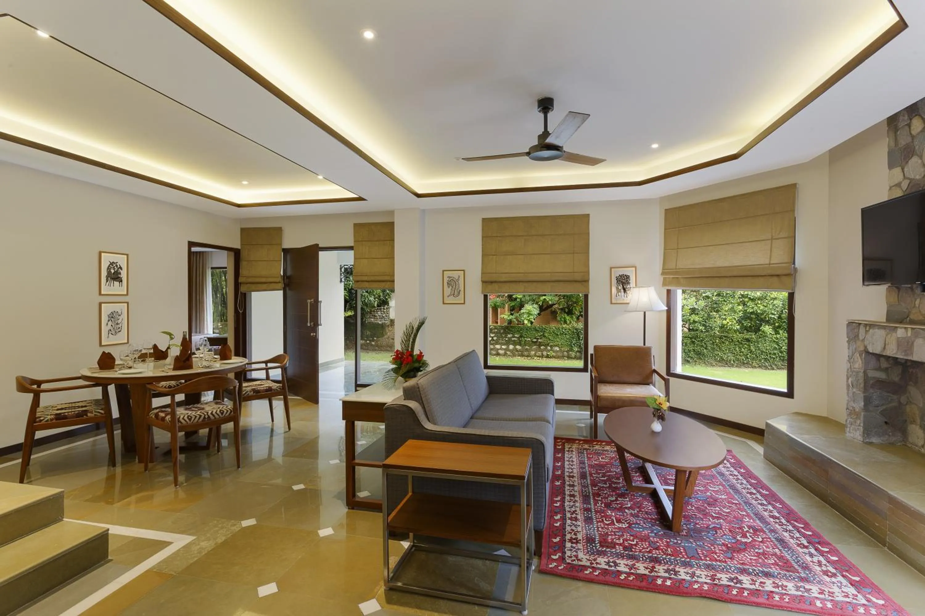 Living room in The Riverview Retreat Corbett by Leisure Hotels