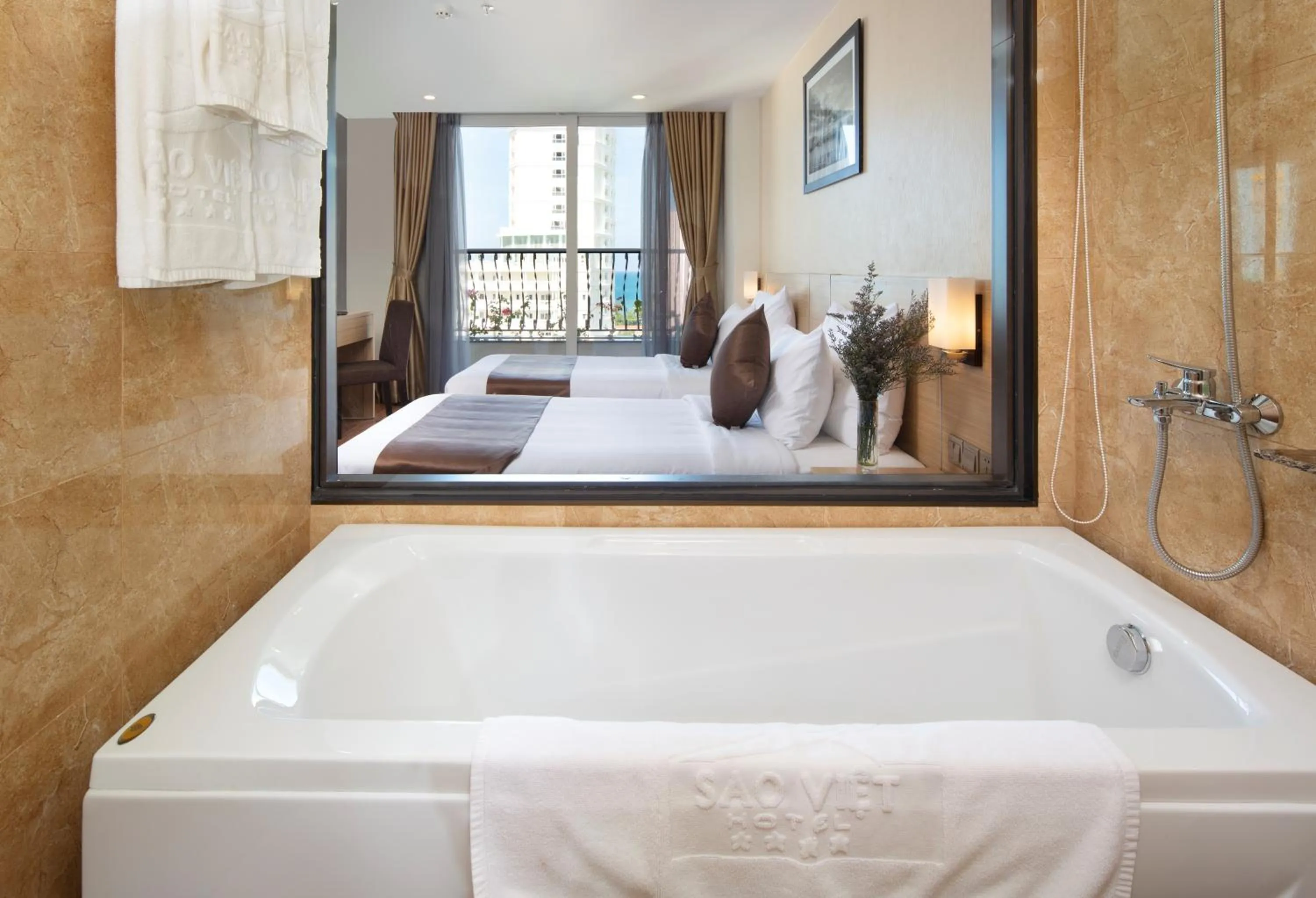 Bathroom, Bed in Sao Viet Nha Trang Hotel