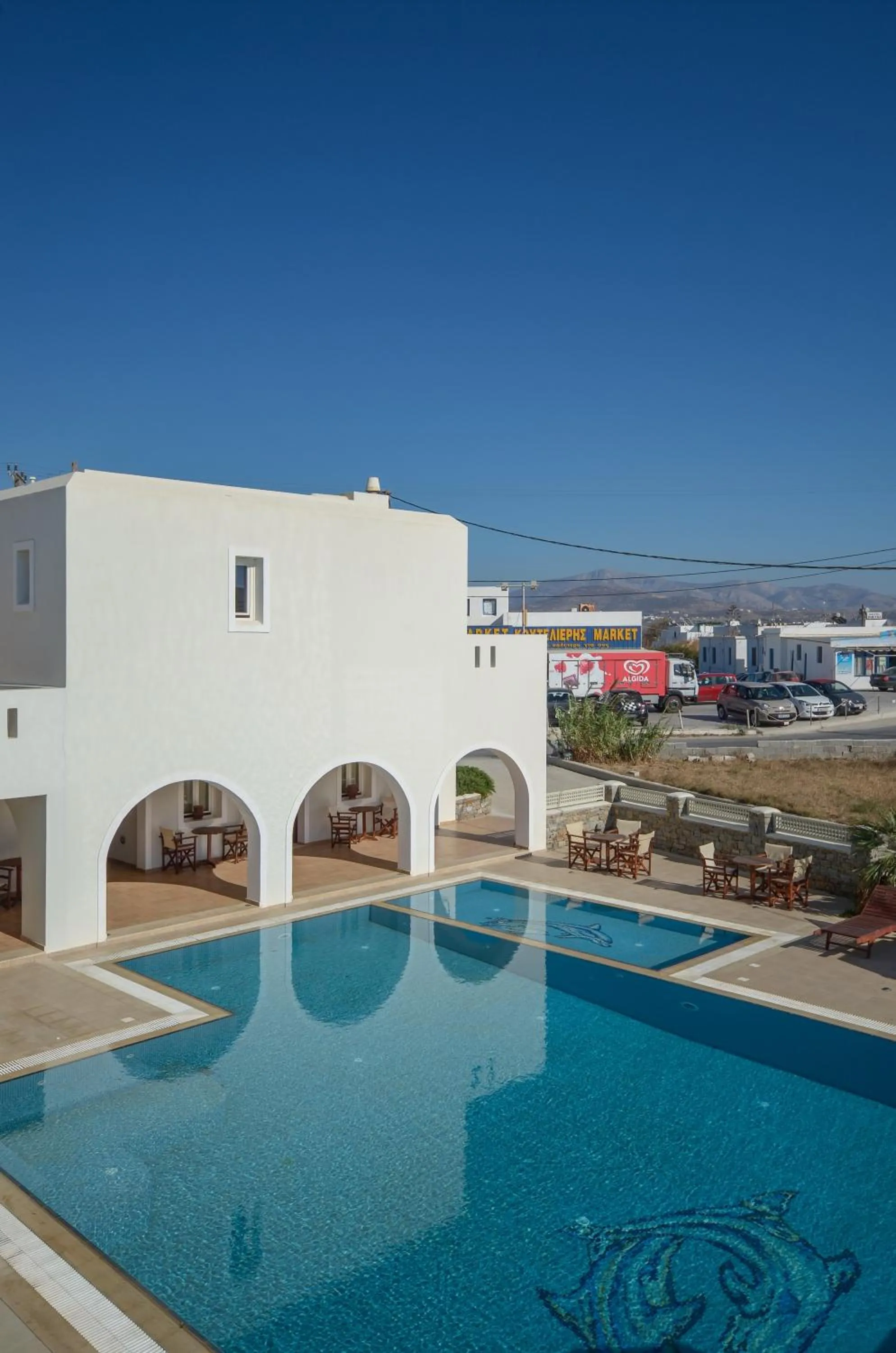 Pool view in Perla Hotel