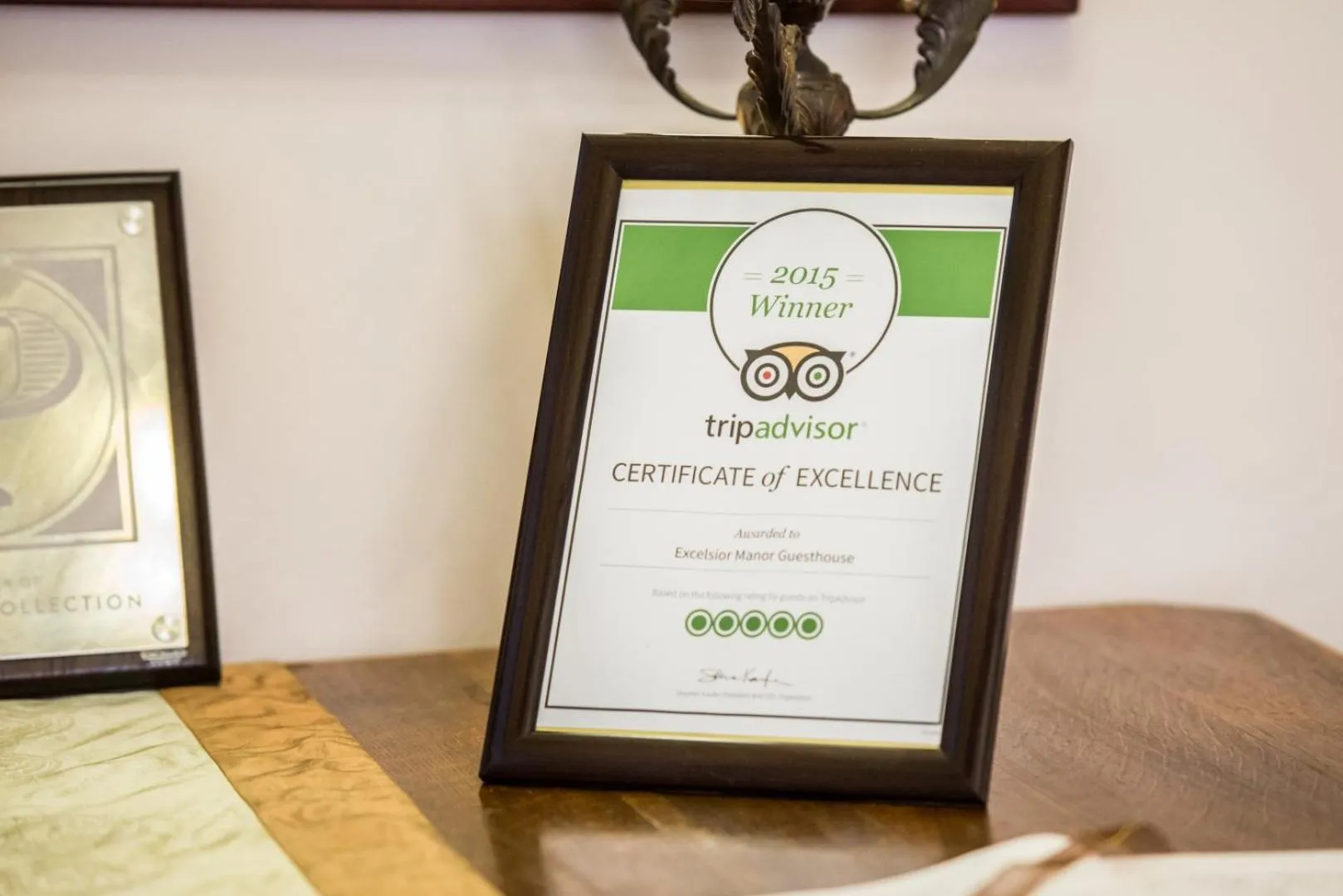 Certificate/Award in Excelsior Manor Guesthouse