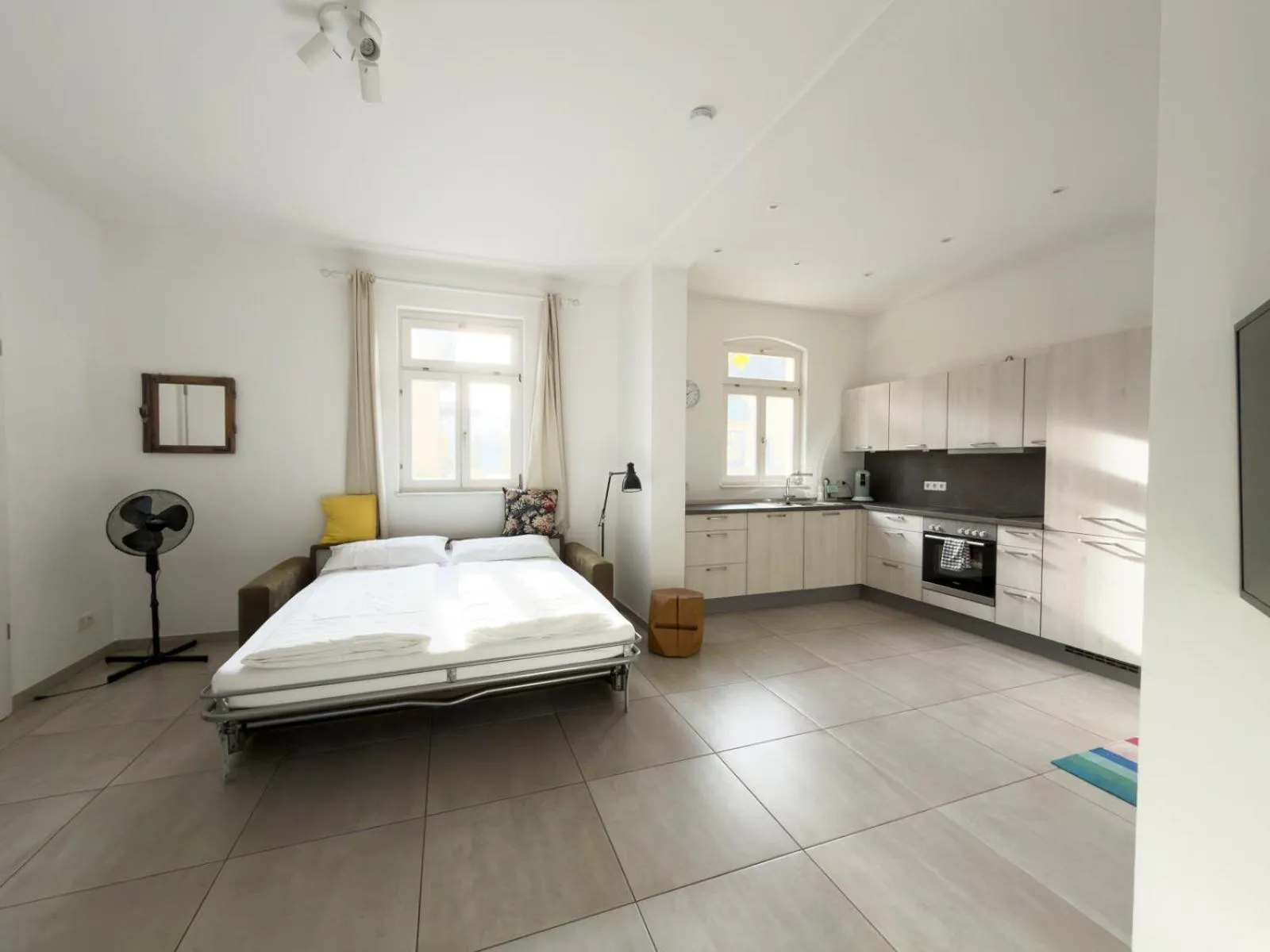 Kitchen or kitchenette, Bed in Ferienwohnung Hof Armada