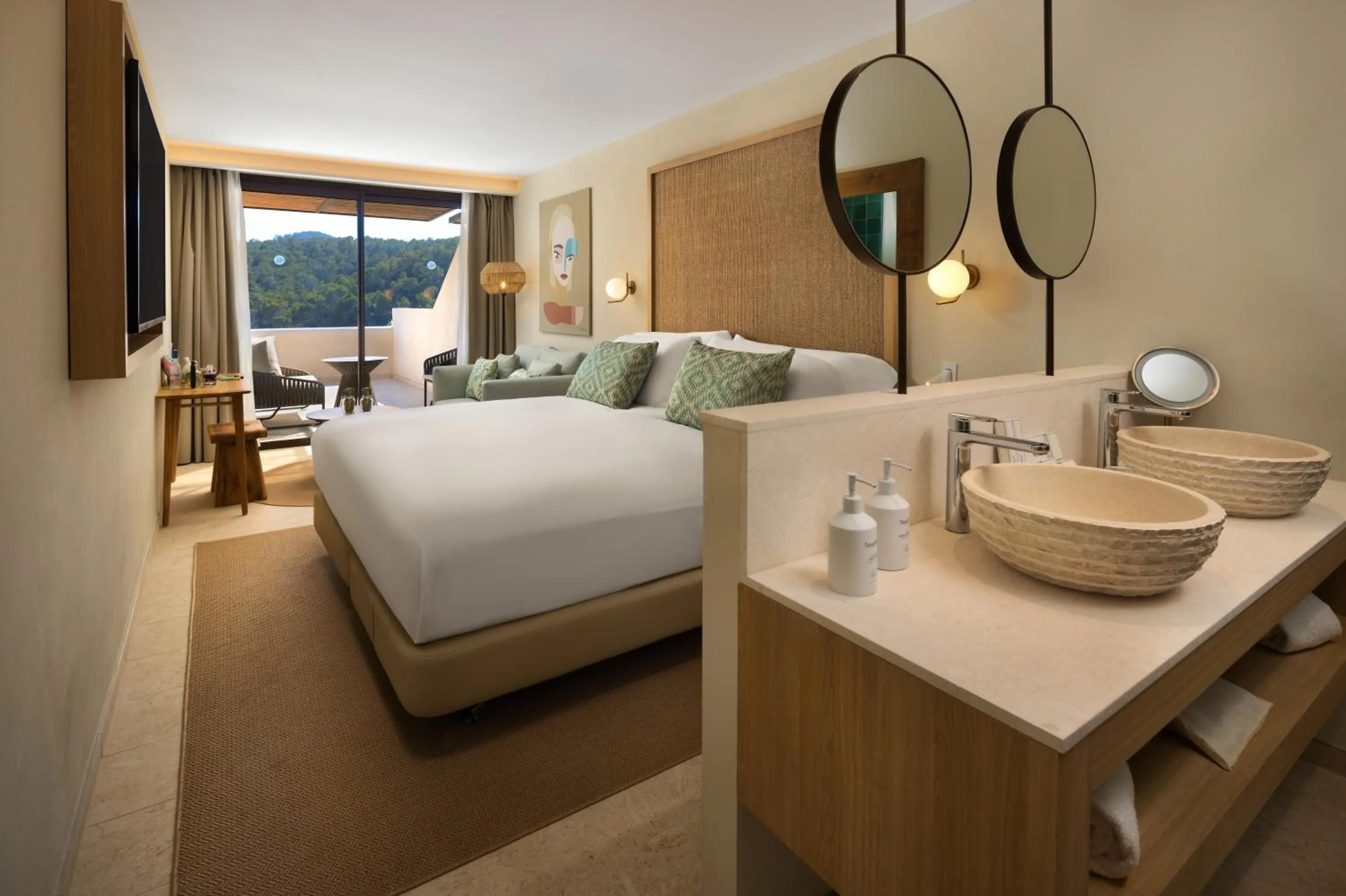 Bathroom, Bed in Cala San Miguel Ibiza Resort, Adults only, Curio Collection by Hilton