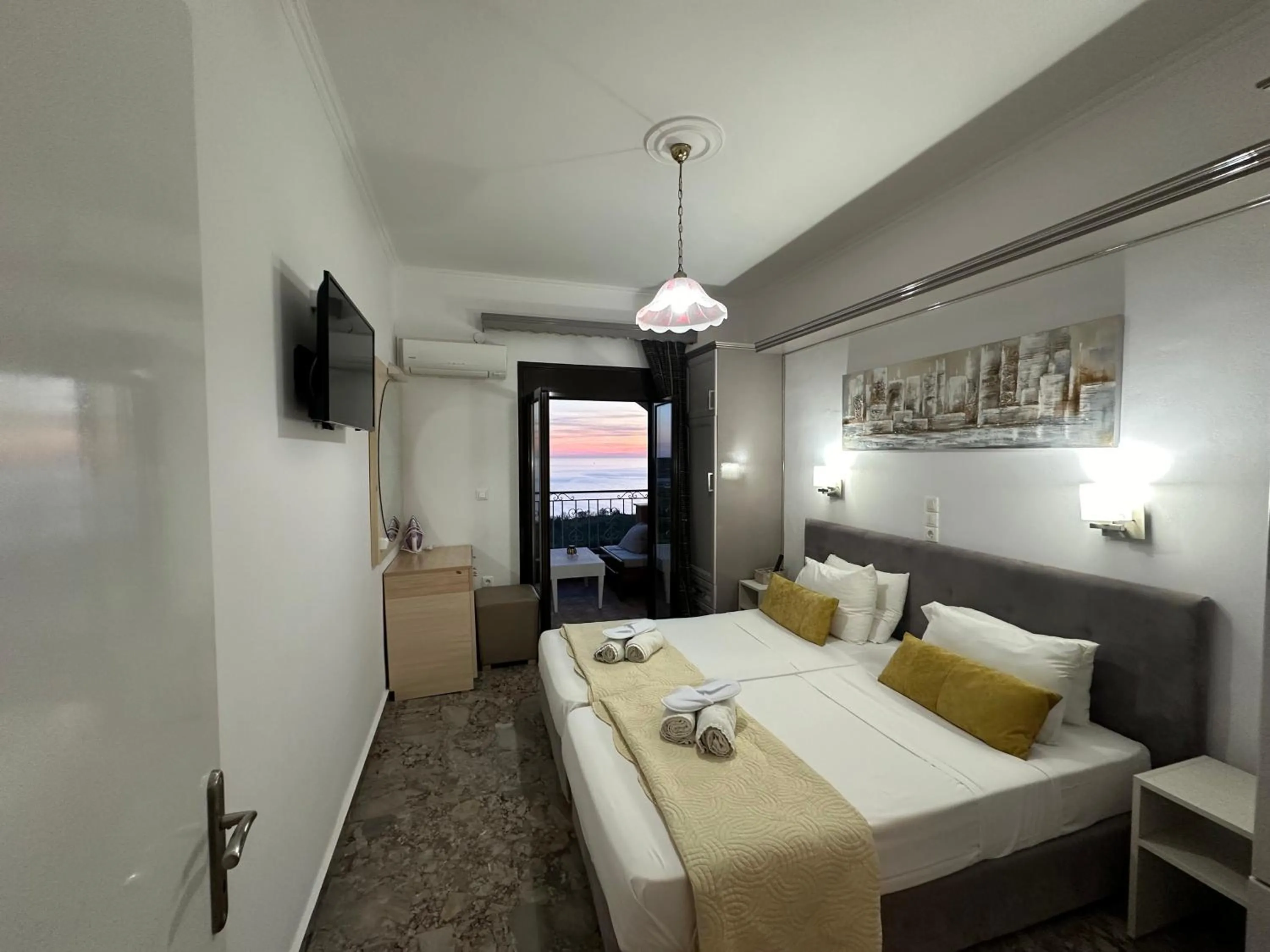 View (from property/room), Bed in Nikos Apartments Corfu