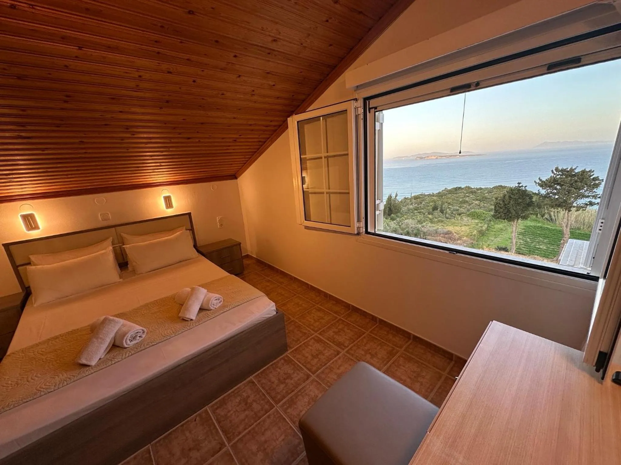 View (from property/room), Bed in Nikos Apartments Corfu