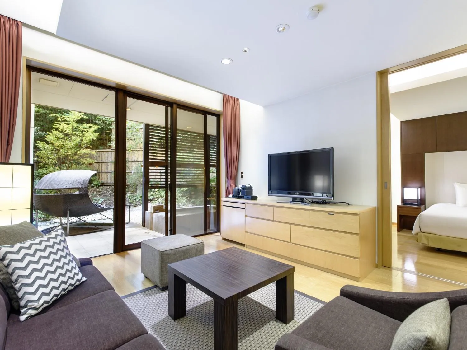 Seating area, Bed in Fufu Atami