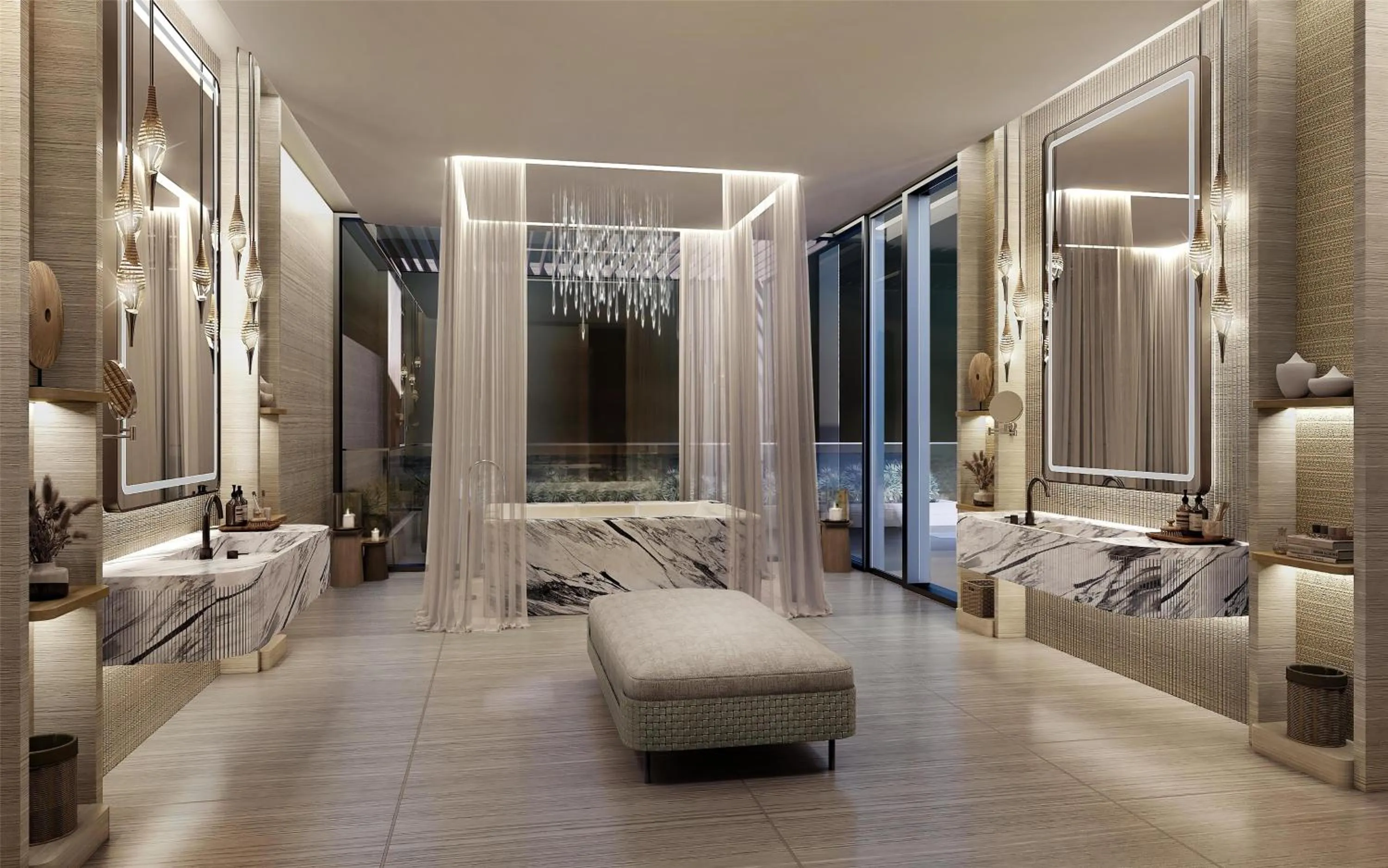 Bathroom, Bed in Conrad Koh Samui