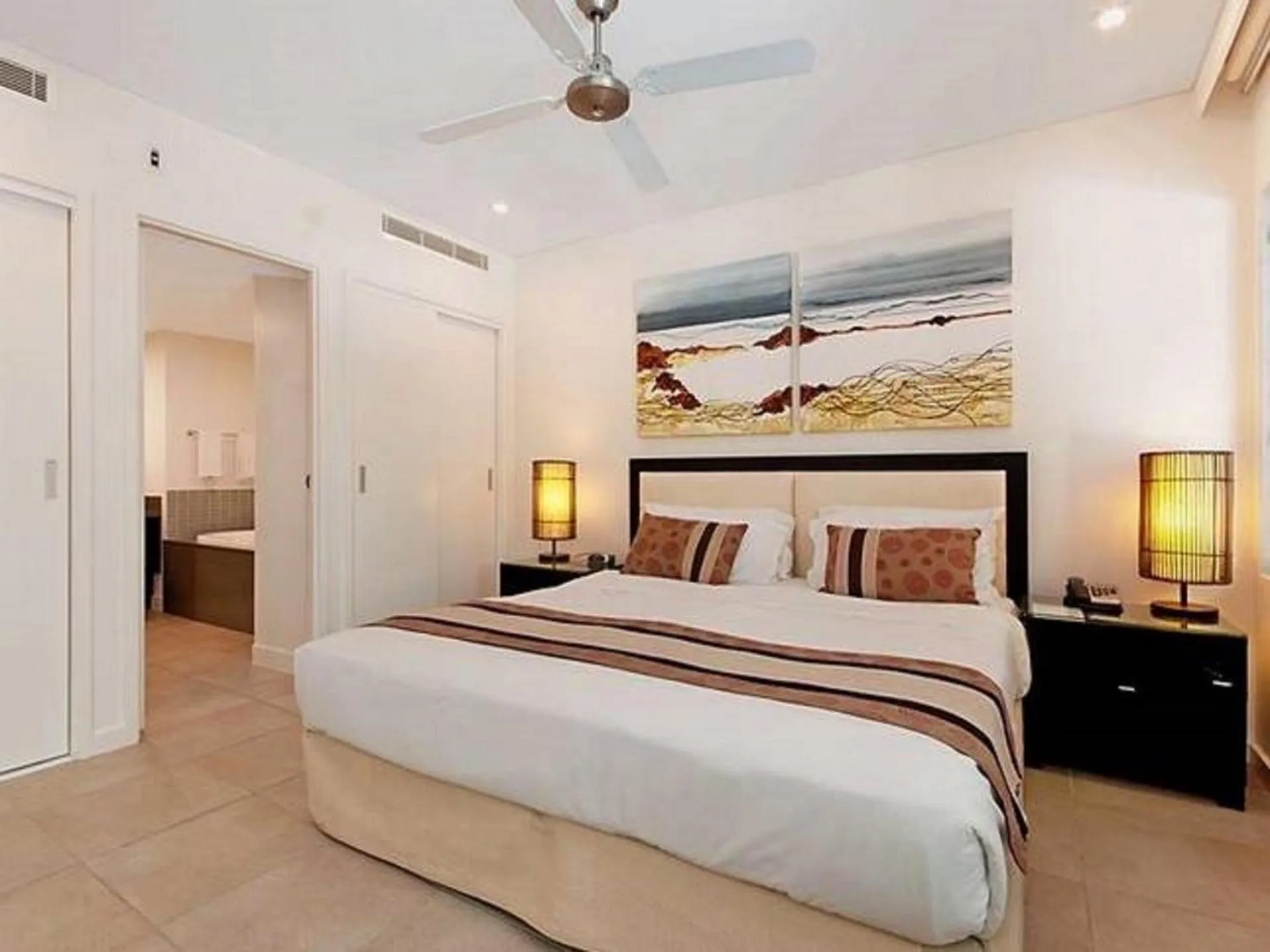 Bathroom, Bed in Luxury Apartments at Temple Resort and Spa Port Douglas