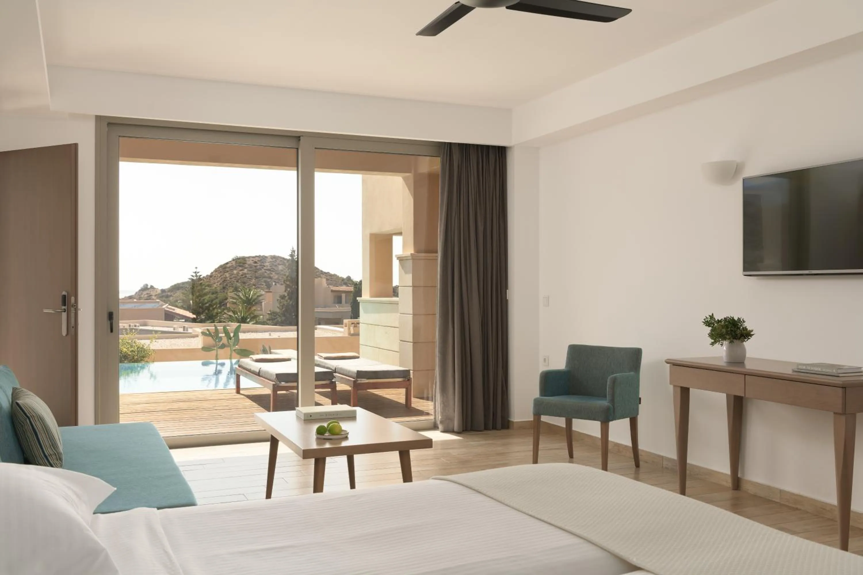 Pool view, Bed in Paralos Irini Mare