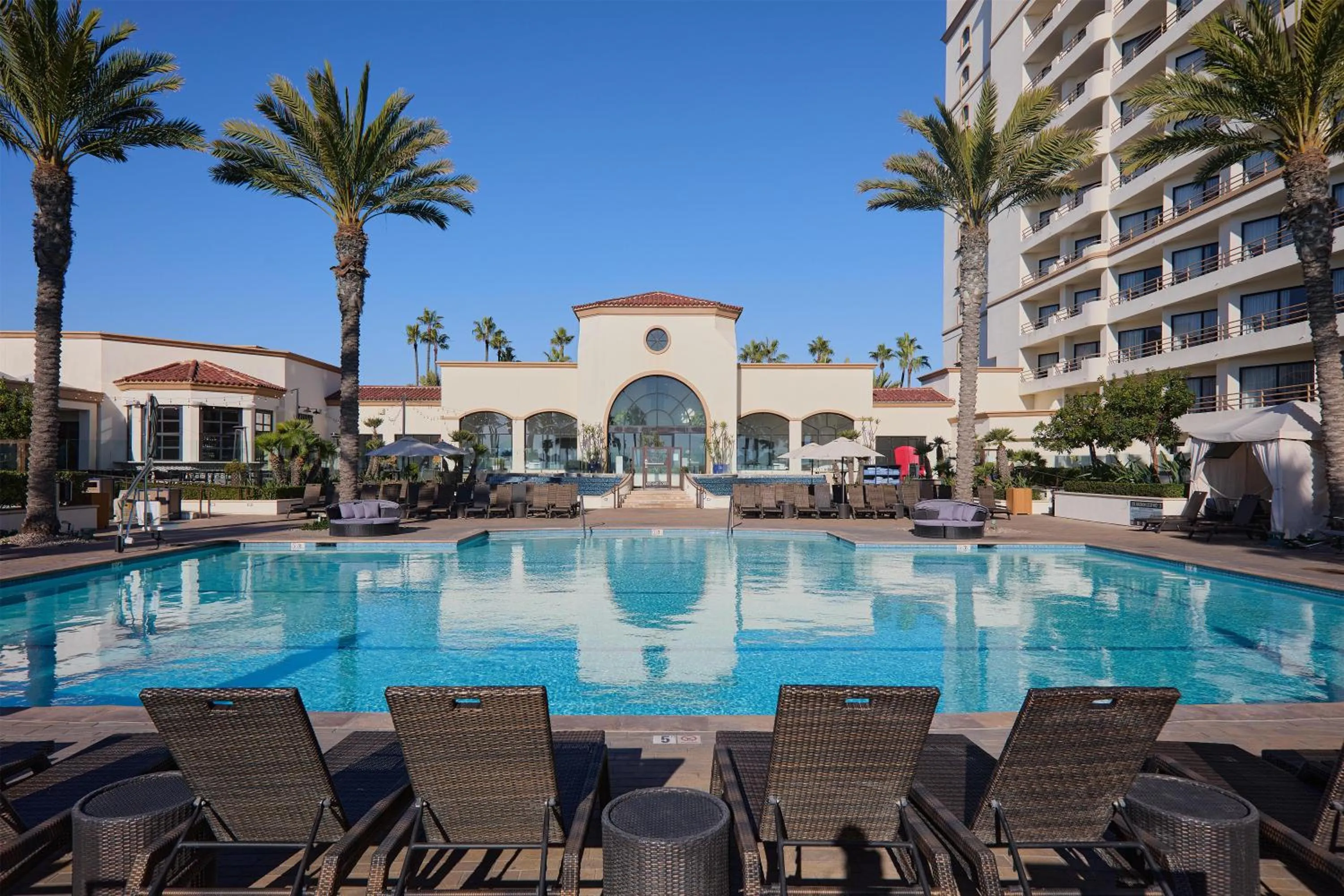 Pool view in The Waterfront Beach Resort, A Hilton Hotel