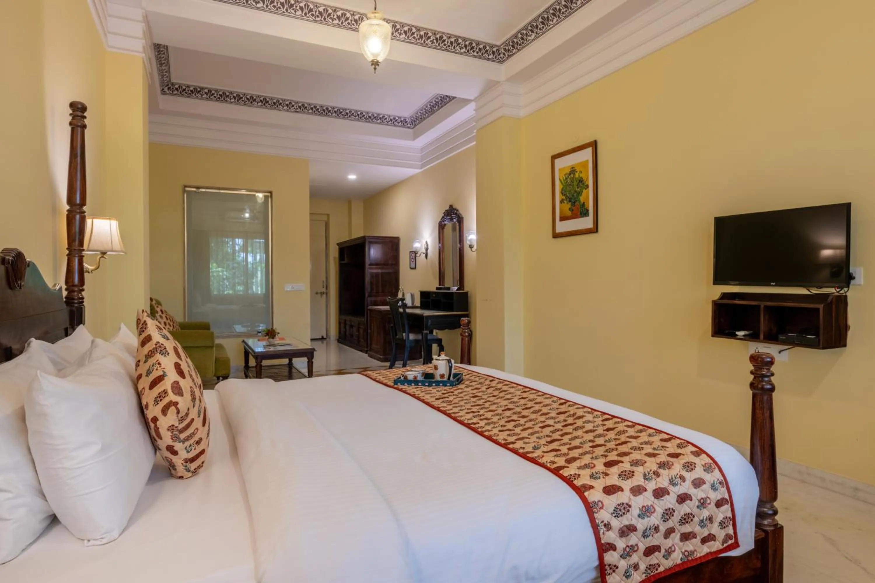Bed in Umaid Palace - A Lakeside Resort - 25 minutes from Mehandipur Balaji - 20 minutes from Chand Baori Stepwell Abhaneri & 40 minutes from Bhangarh Fort