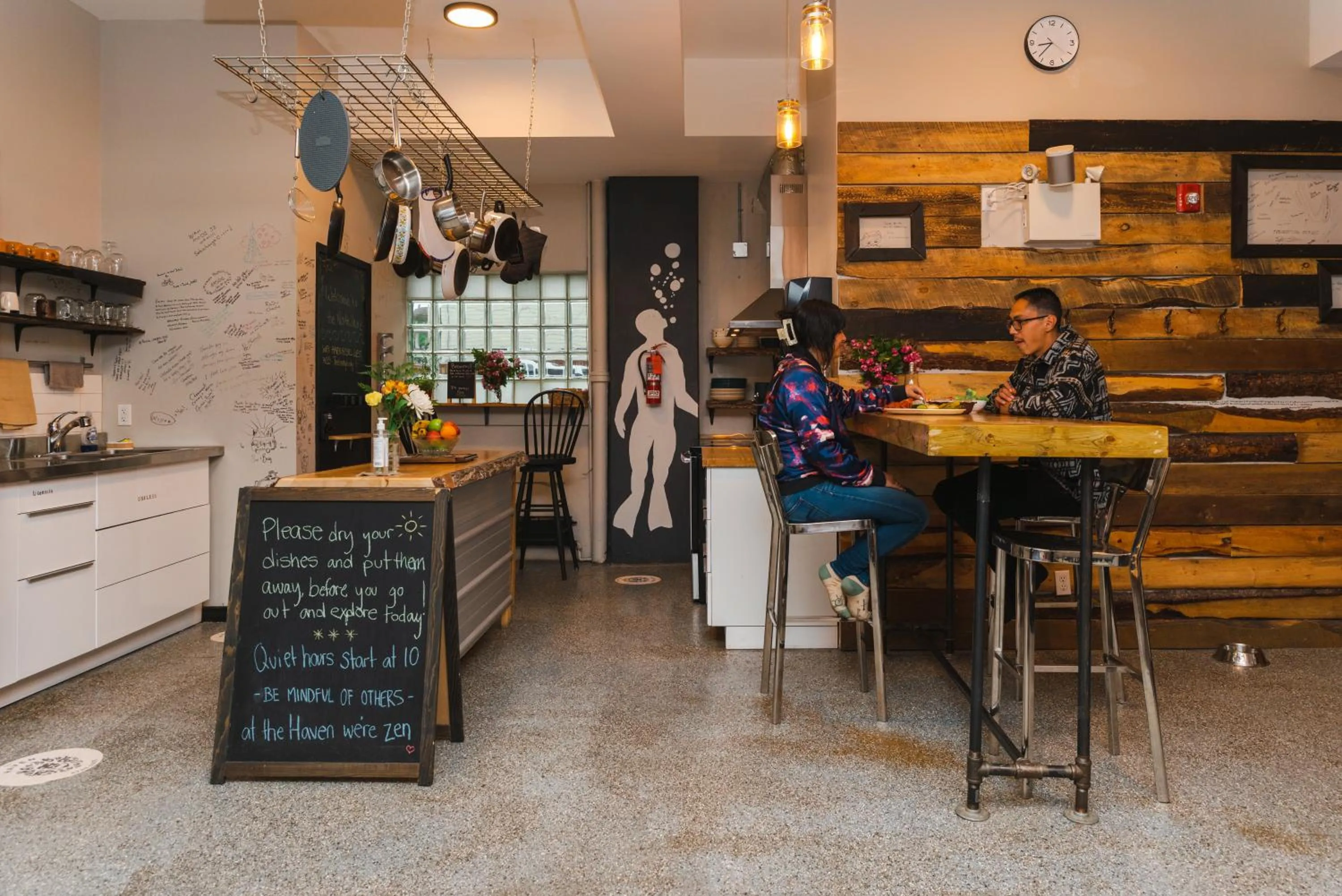 Communal kitchen in The Haven Hostel