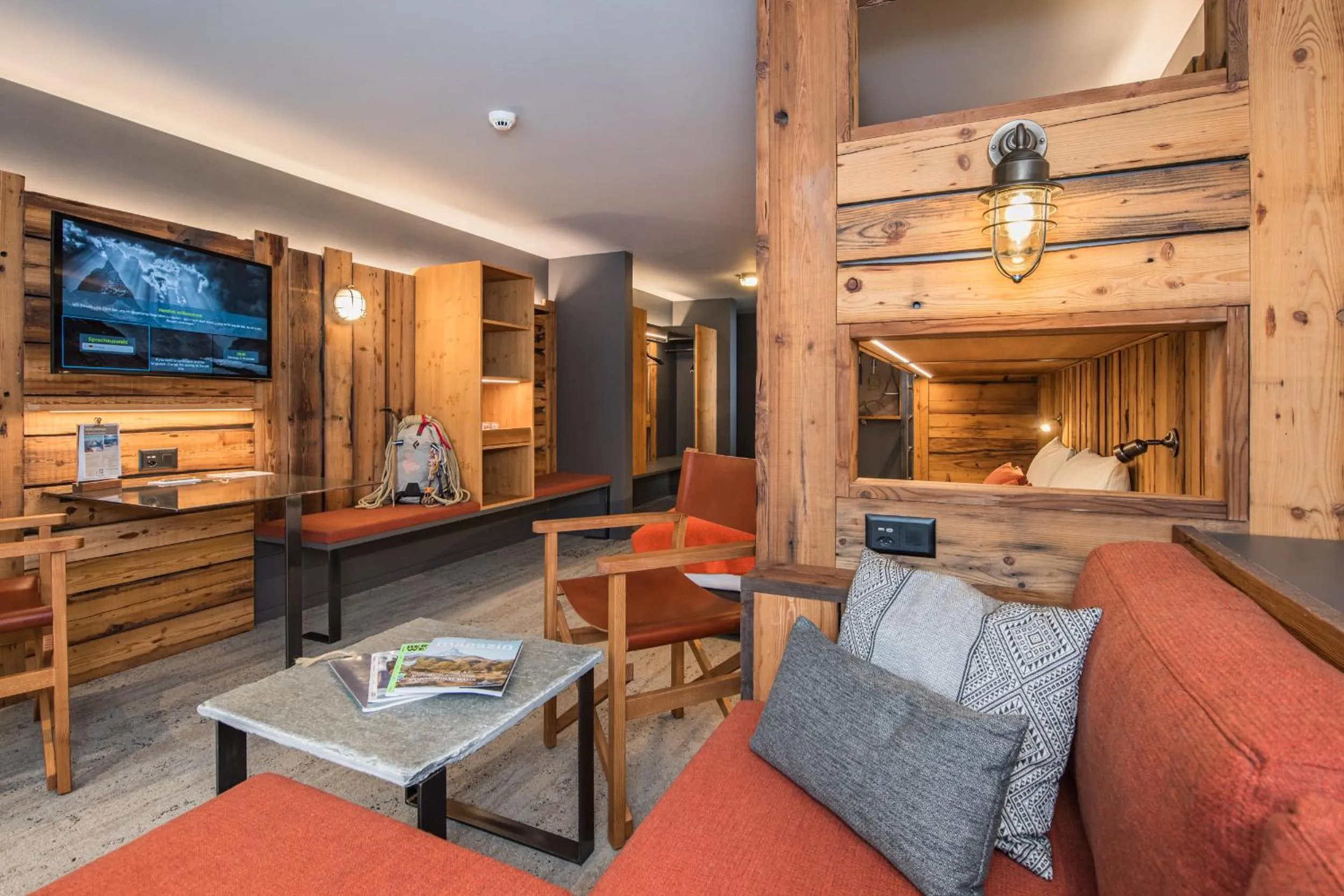 Seating area in BaseCamp Hotel