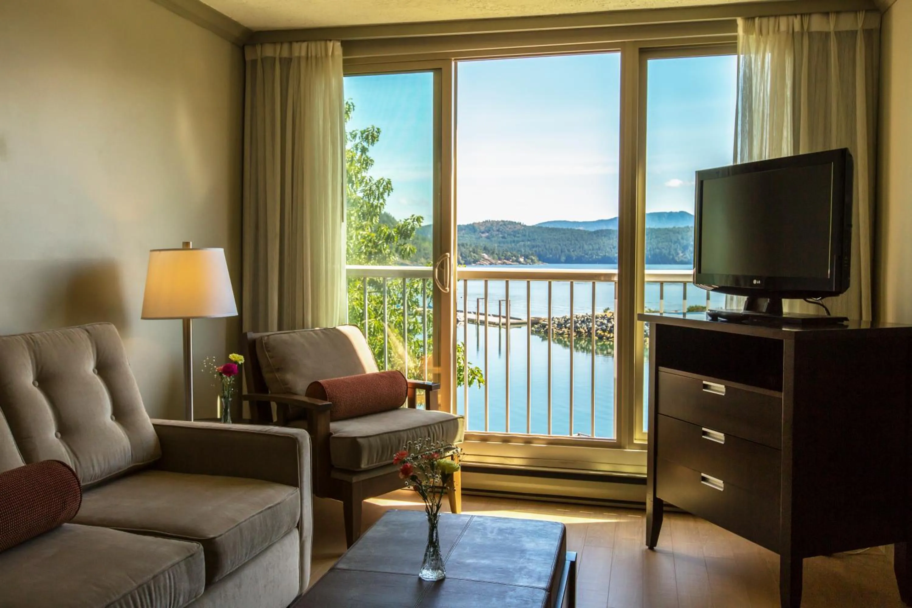 Living room in Oceanfront Suites at Cowichan Bay