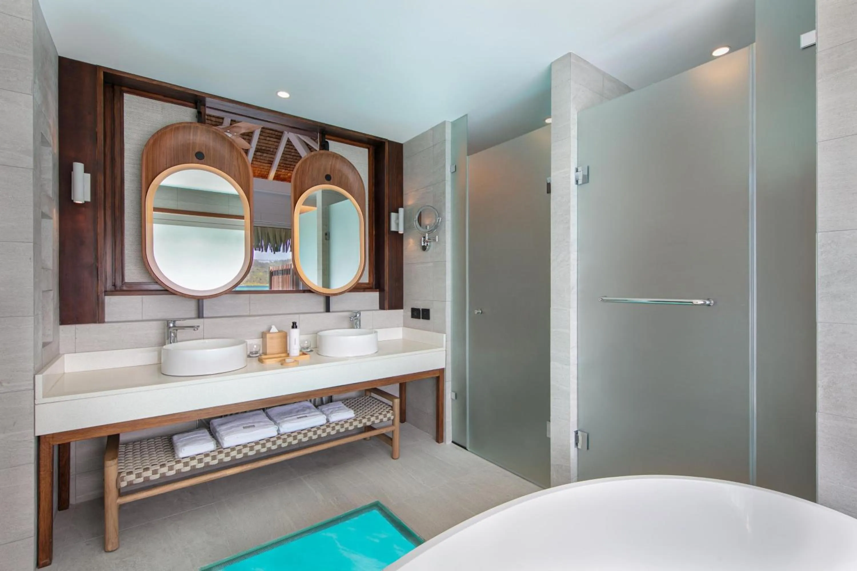 Bathroom, Bed in Westin Bora Bora Resort & Spa