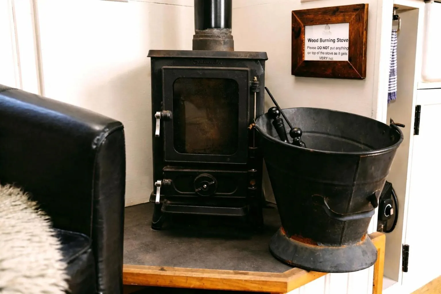 fireplace in Morndyke Shepherds Huts