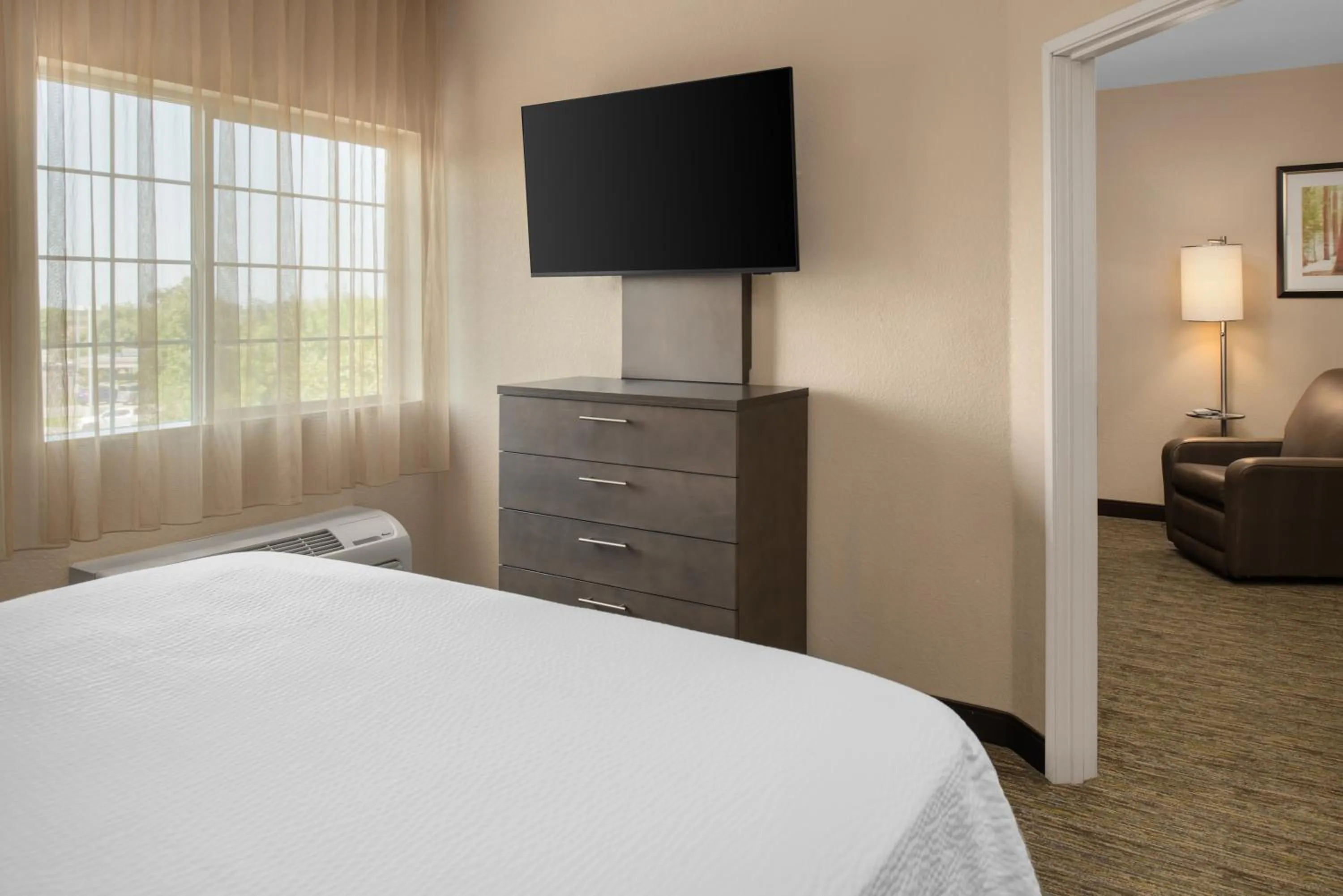 View (from property/room), Bed in Candlewood Suites Turlock by IHG