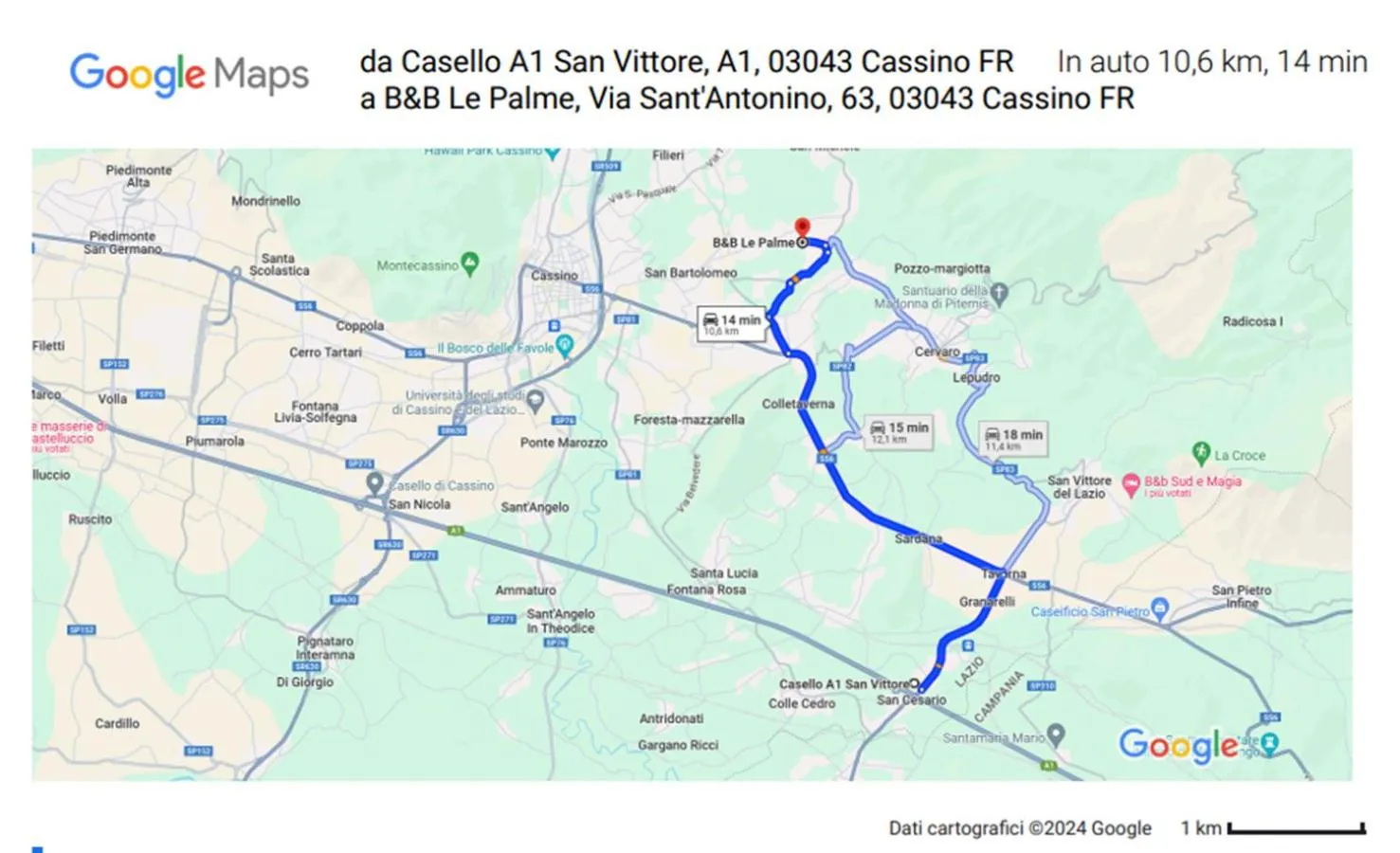 Area and facilities in B&B Le Palme