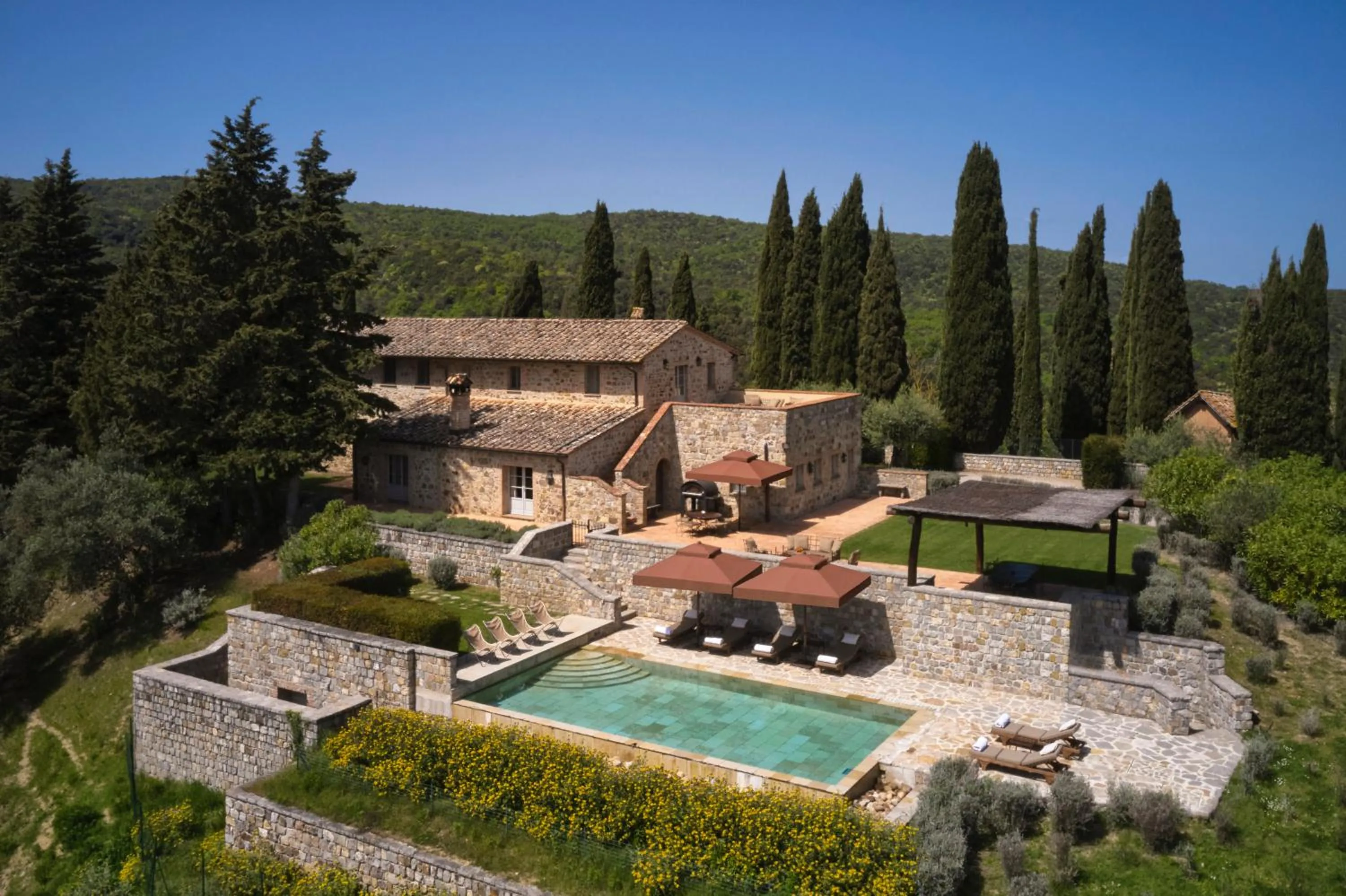 Pool view in Rosewood Castiglion del Bosco
