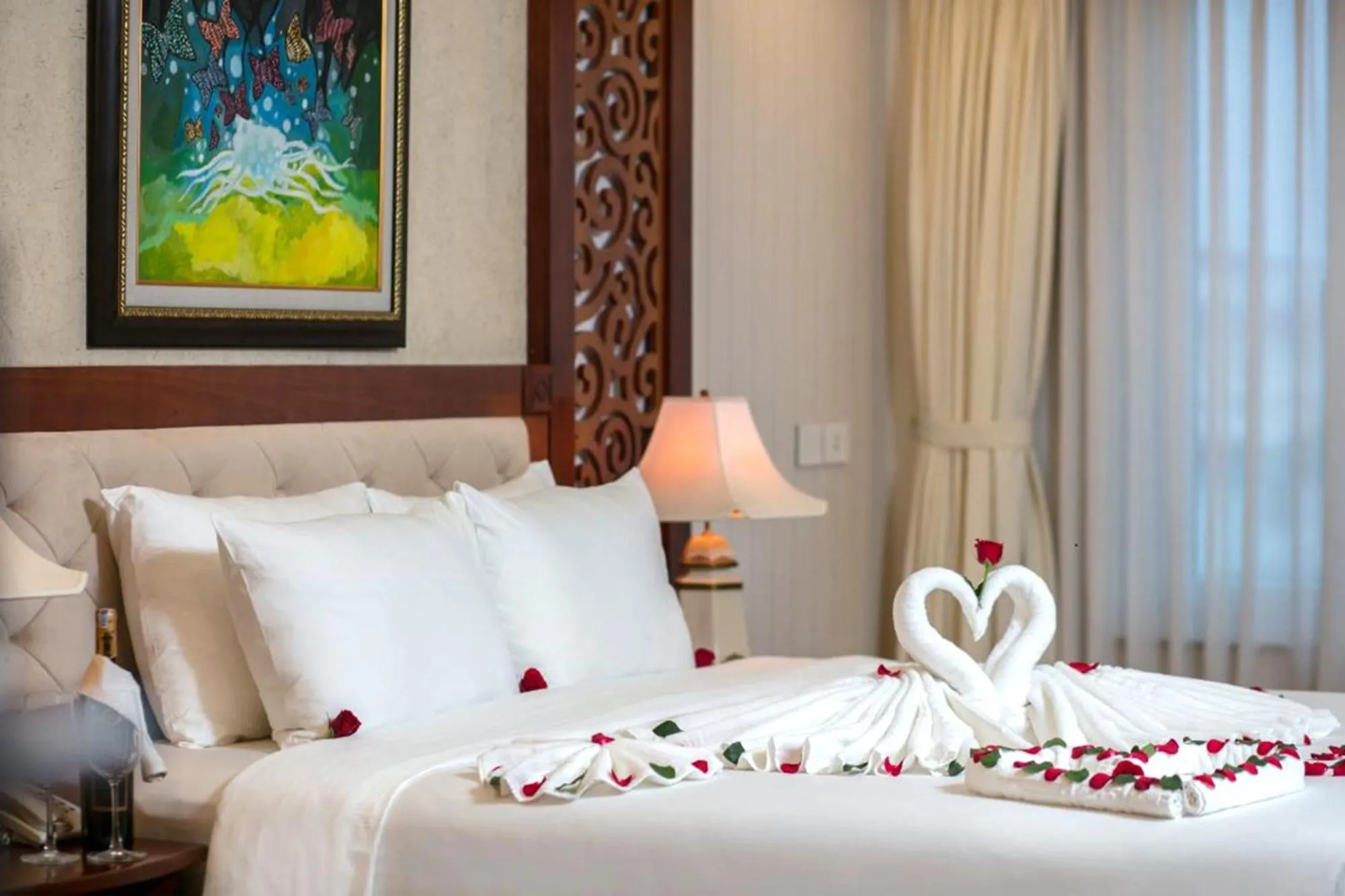 Bed in Thien Thai Hotel & Spa