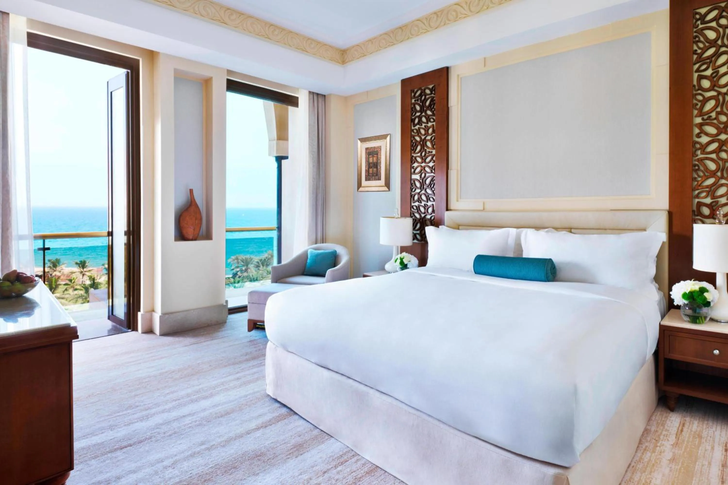 Bedroom, Bed in Al Bustan Palace, a Ritz-Carlton Hotel