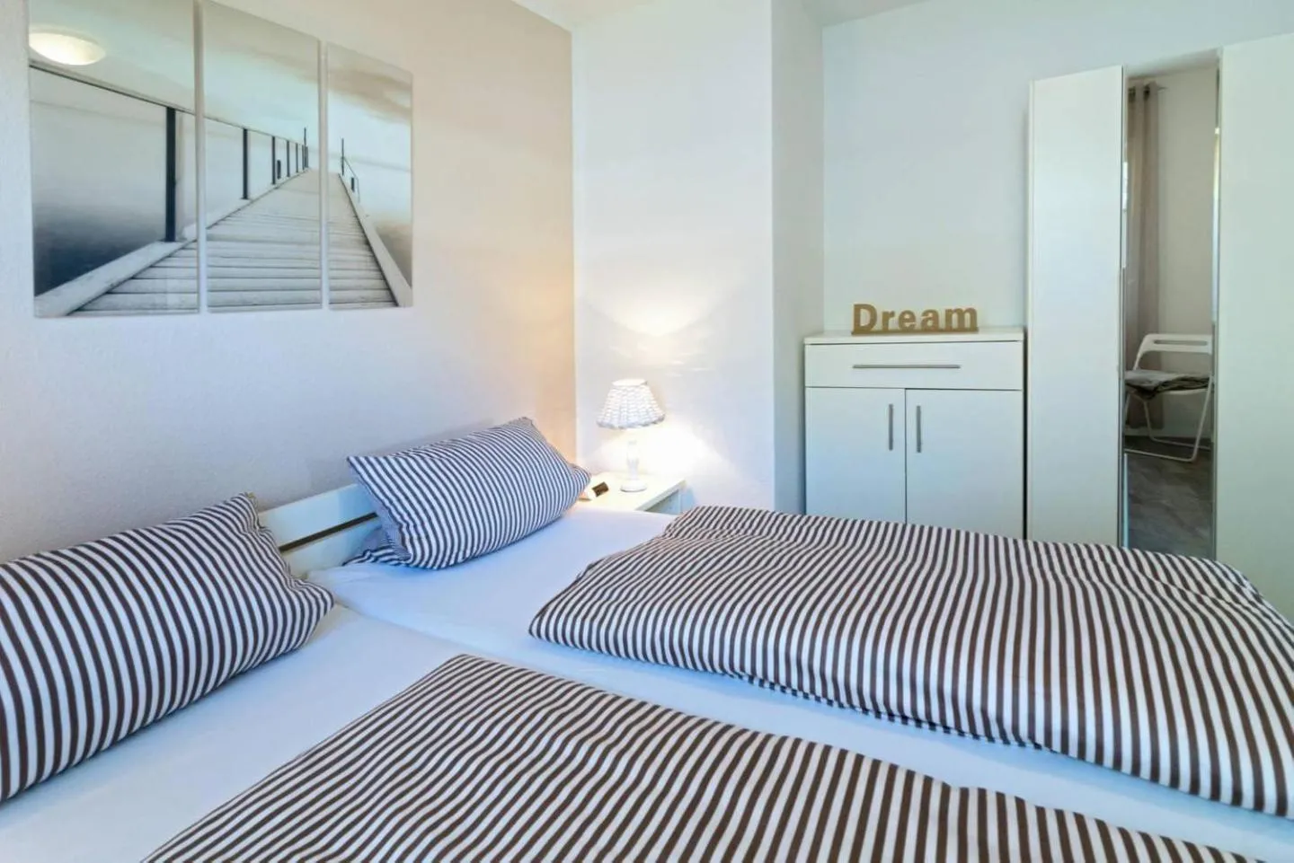 Bed in Ferienwohnung Herzmuschel