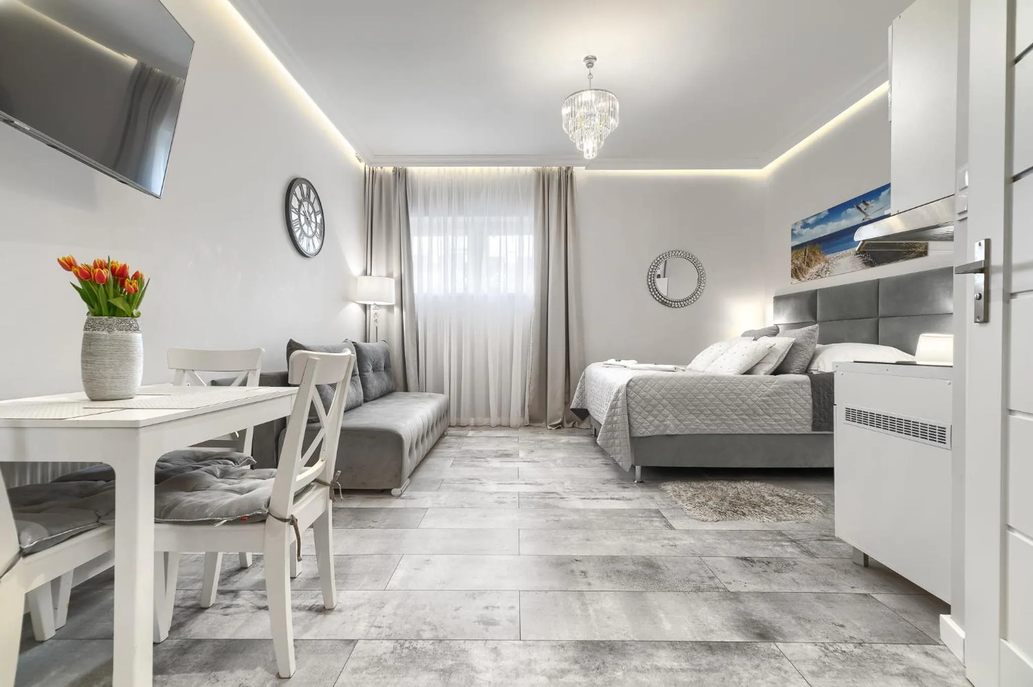 Kitchen or kitchenette, Bed in Stawa Villa & Apart