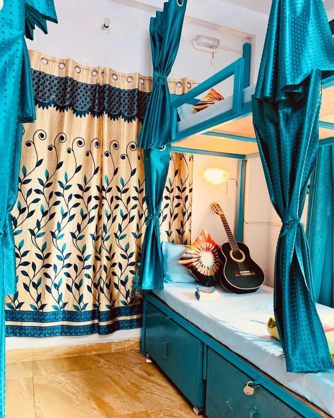 Bed in Skyard Hostel Rishikesh Laxman Jhula