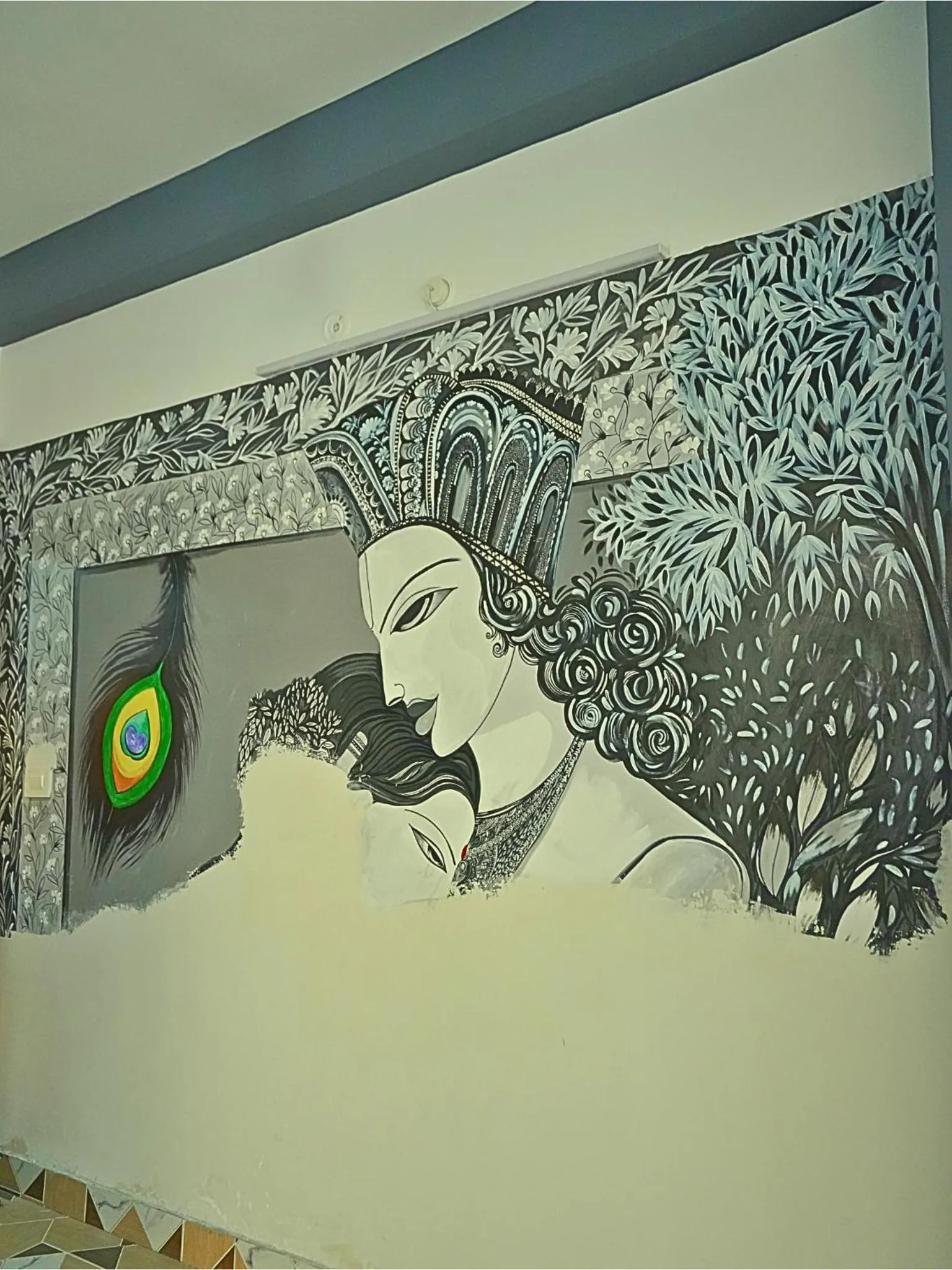 Decorative detail in Skyard Hostel Rishikesh Laxman Jhula