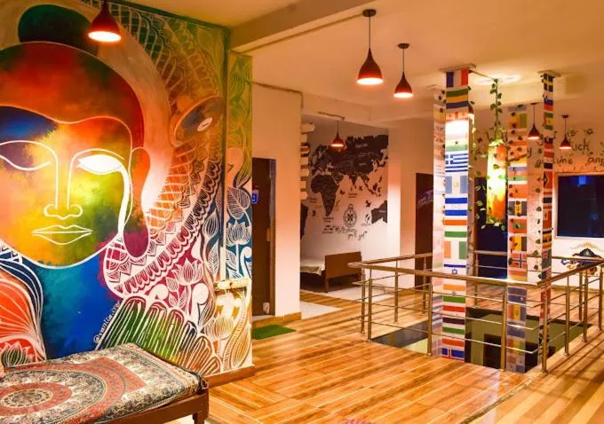 Living room in Skyard Hostel Rishikesh Laxman Jhula