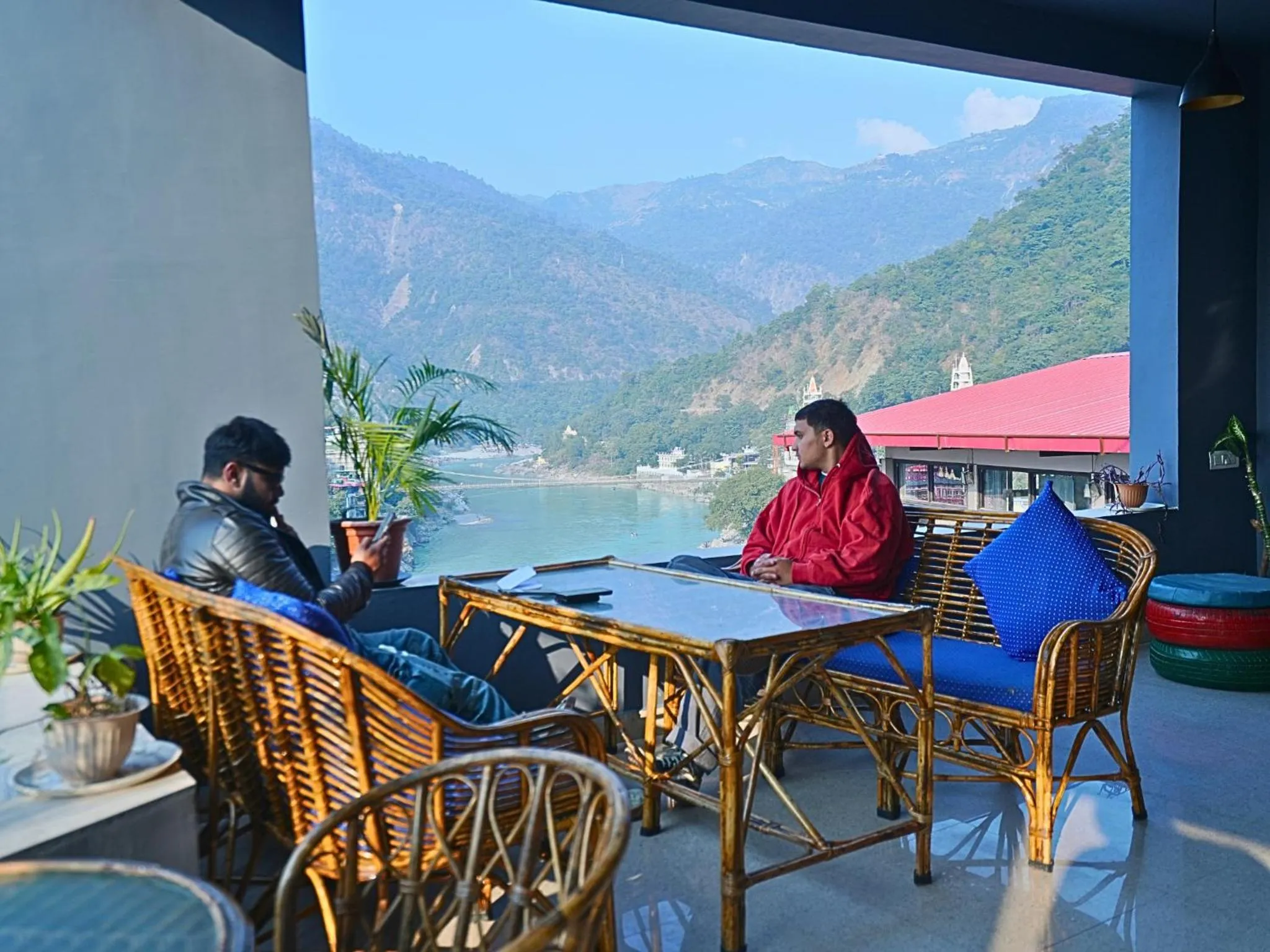 Patio in Skyard Hostel Rishikesh Laxman Jhula