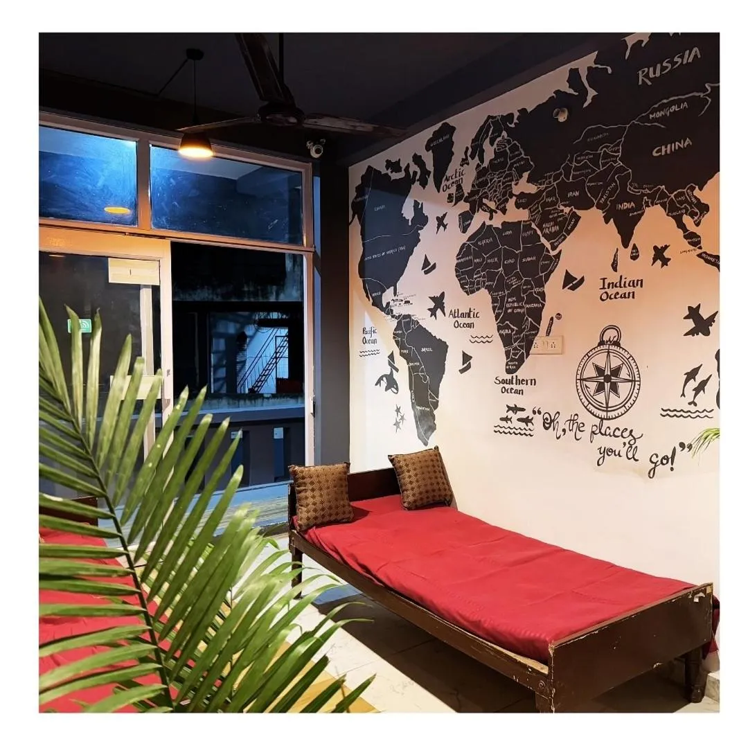 Living room in Skyard Hostel Rishikesh Laxman Jhula