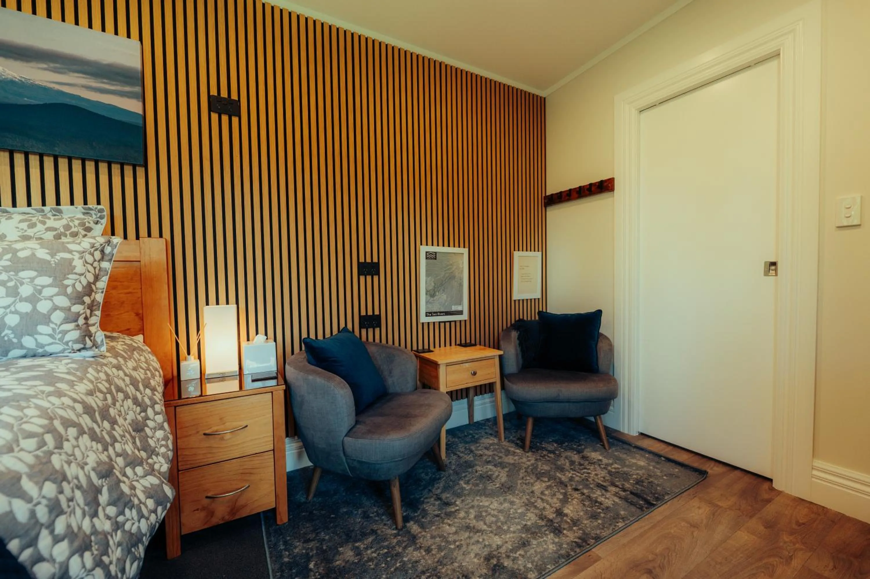 Seating area, Bed in Two Rivers Ohakune - Boutique Bed and Breakfast
