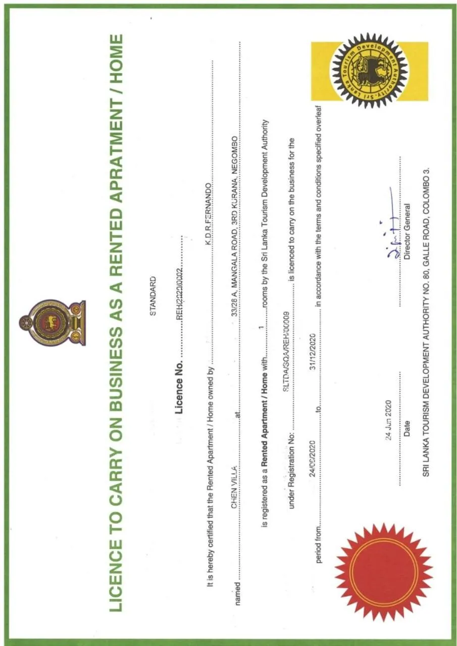 Certificate/Award in CHEN VILLA - Near Airport