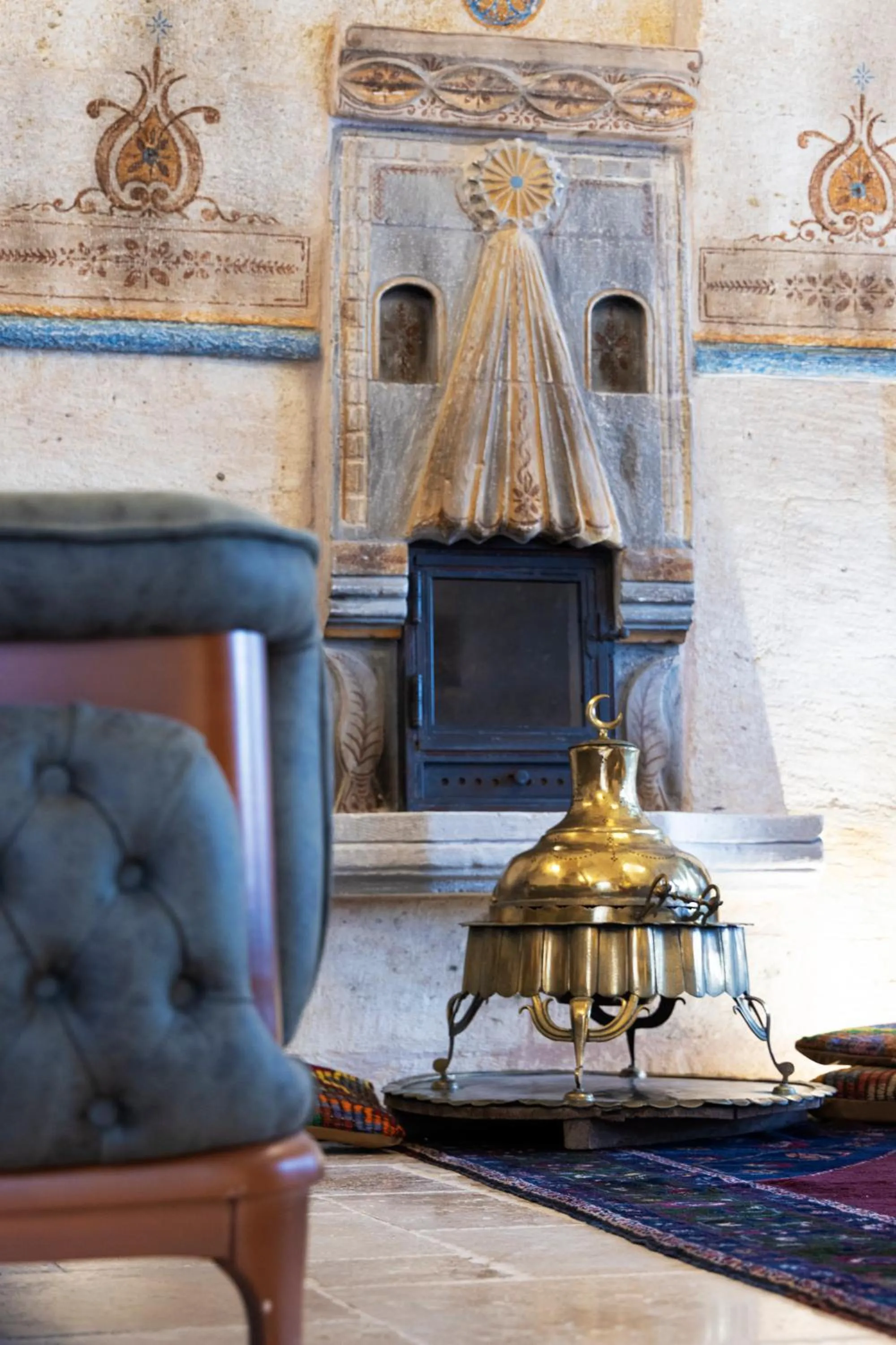 fireplace in Tafoni Houses Cave Hotel