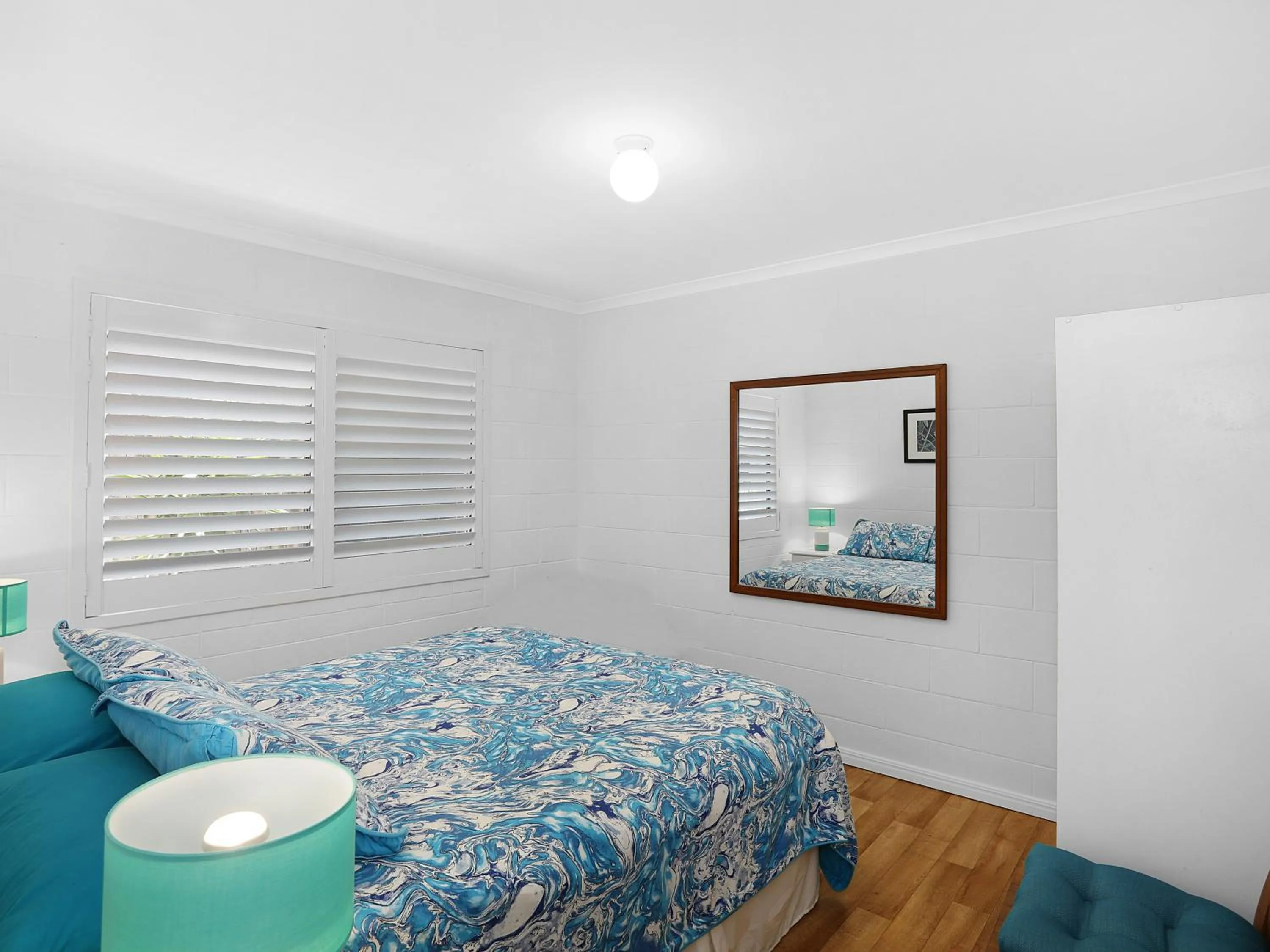 Bedroom, Bed in Blue River Apartments