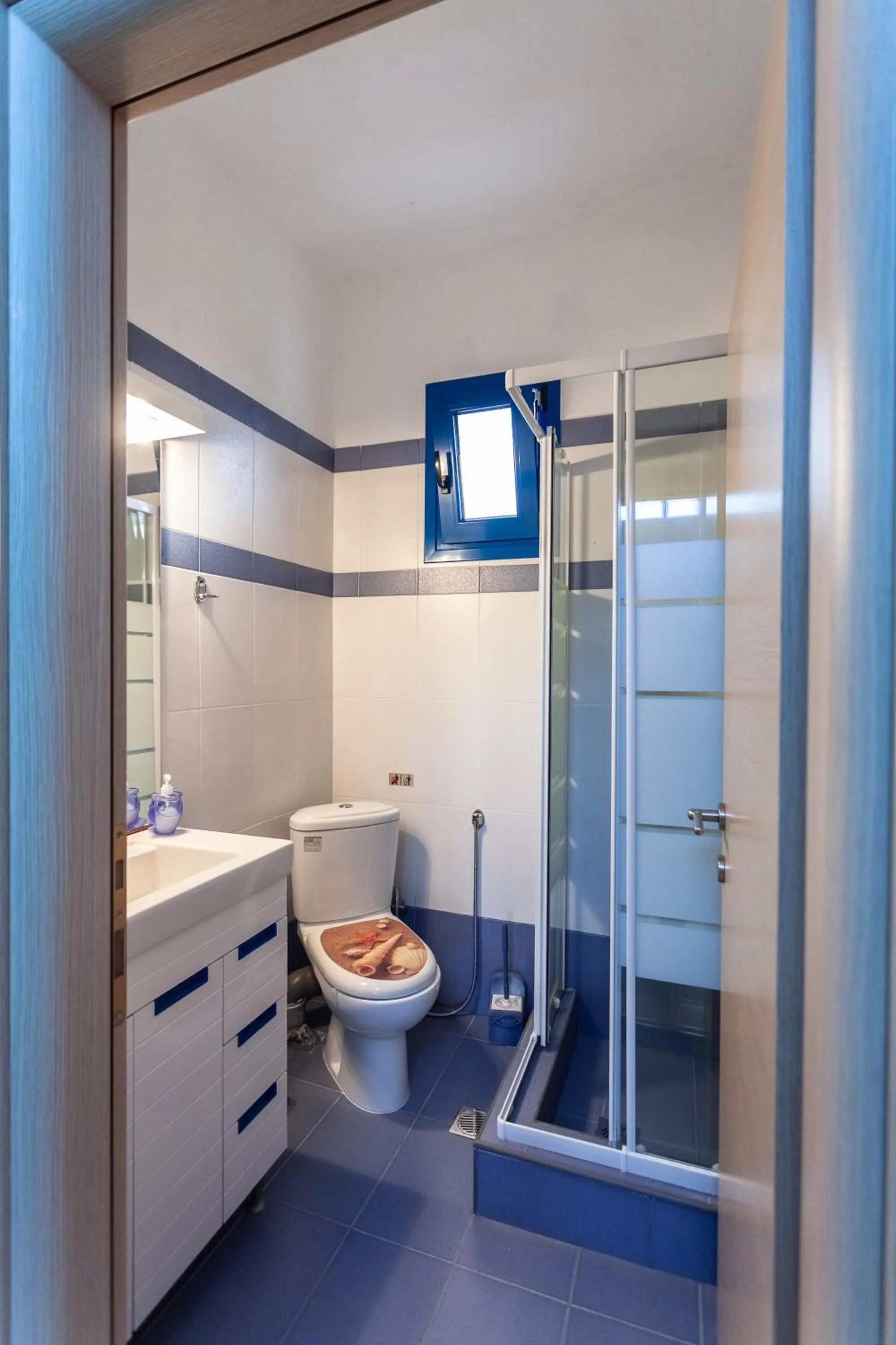 Shower in Navy Greece Villa with swimming pool & sea view