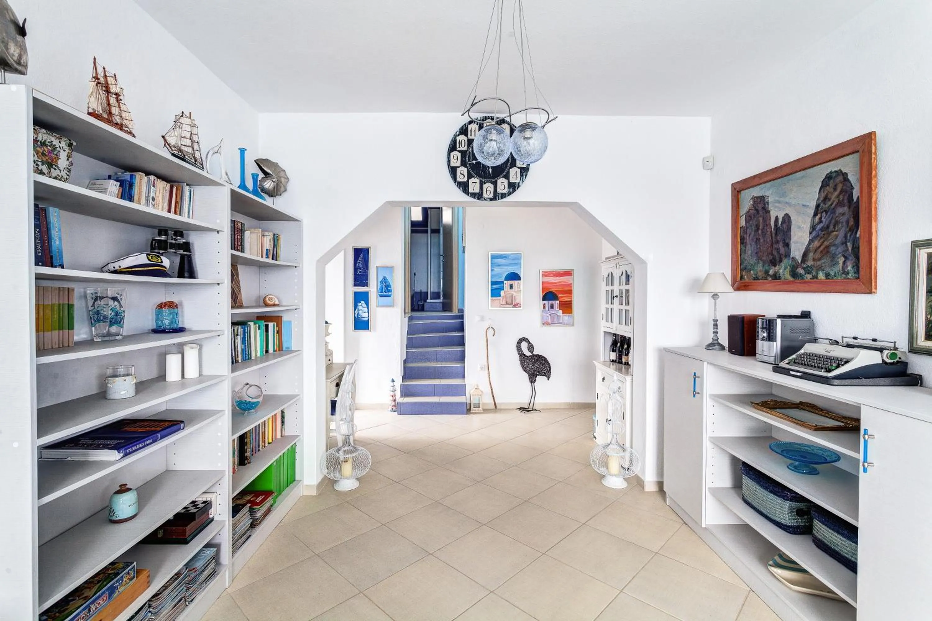 Library in Navy Greece Villa with swimming pool & sea view