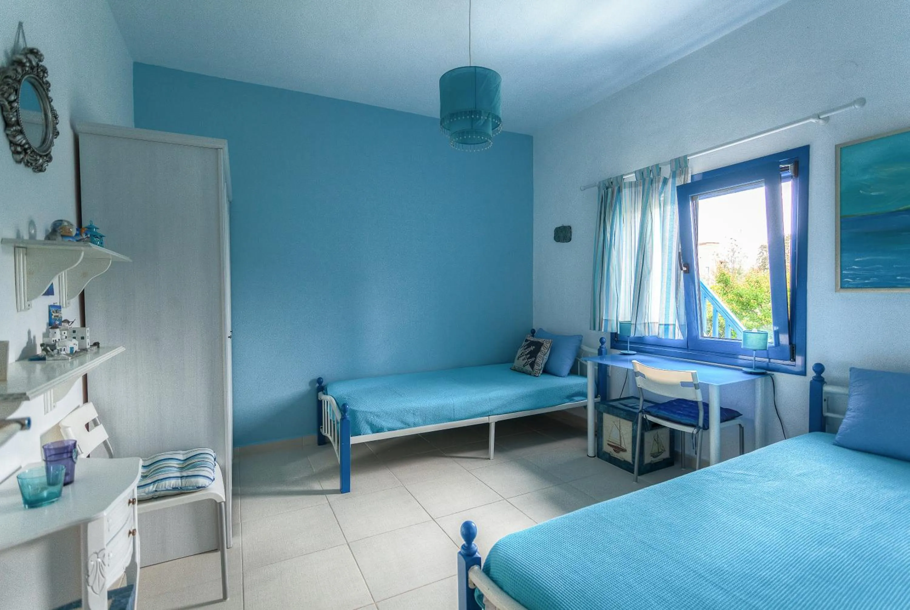 Bed in Navy Greece Villa with swimming pool & sea view