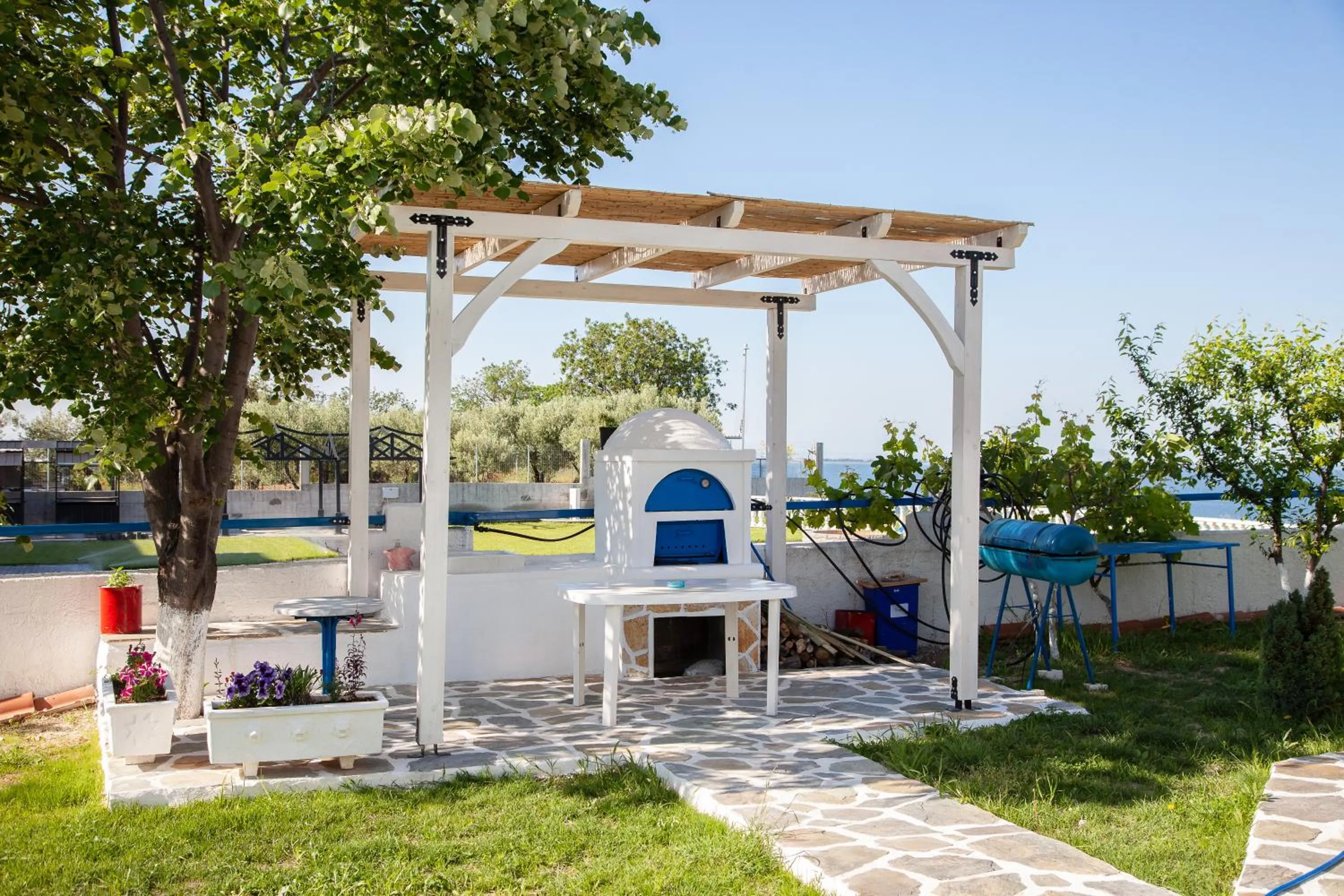 Patio in Navy Greece Villa with swimming pool & sea view