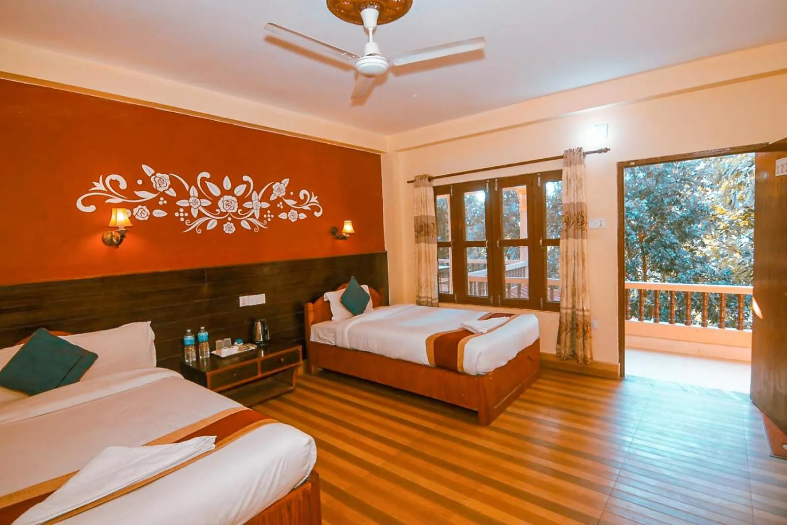 Coffee/tea facilities, Bed in Chitwan Forest Resort with swimming pool , Chitwan National Park